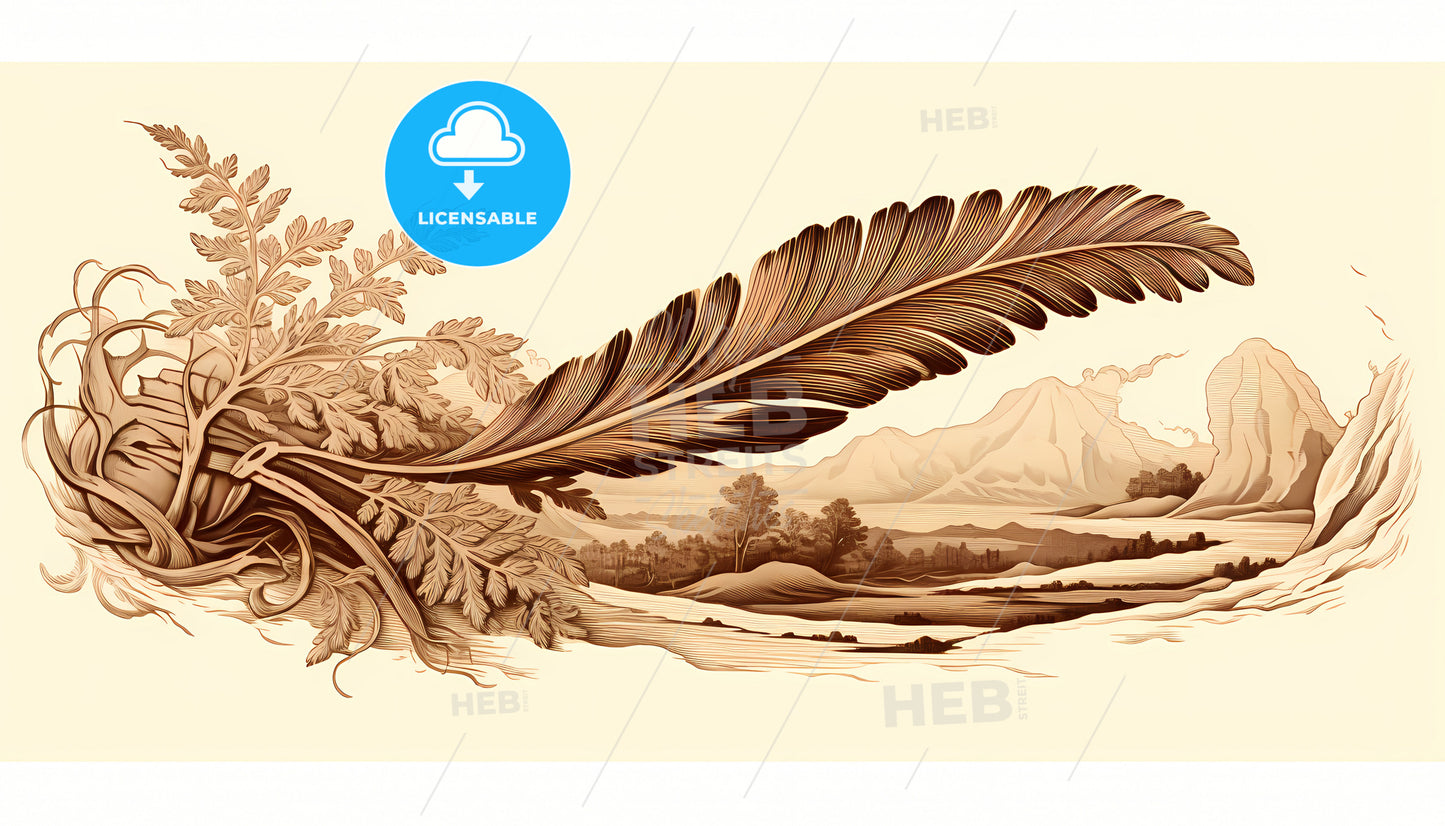 A Feather With A Landscape In The Background