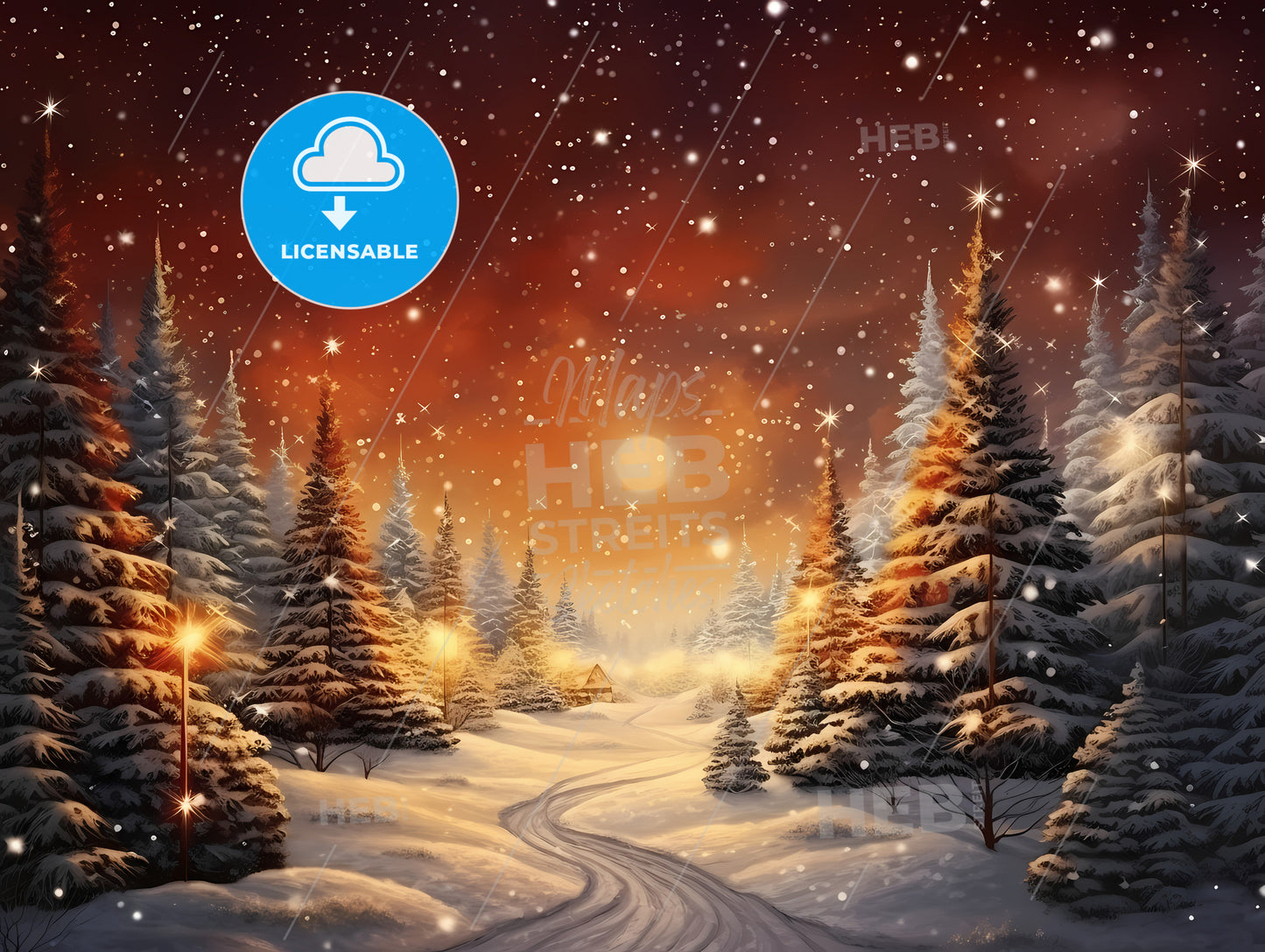 A Snowy Landscape With Trees And A Road