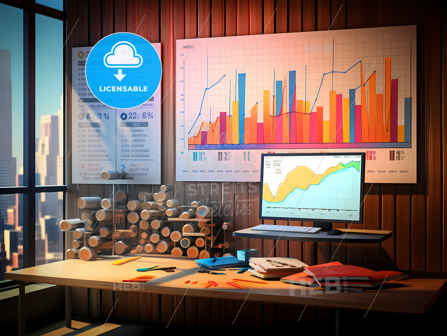 A Computer On A Desk With A Chart On It