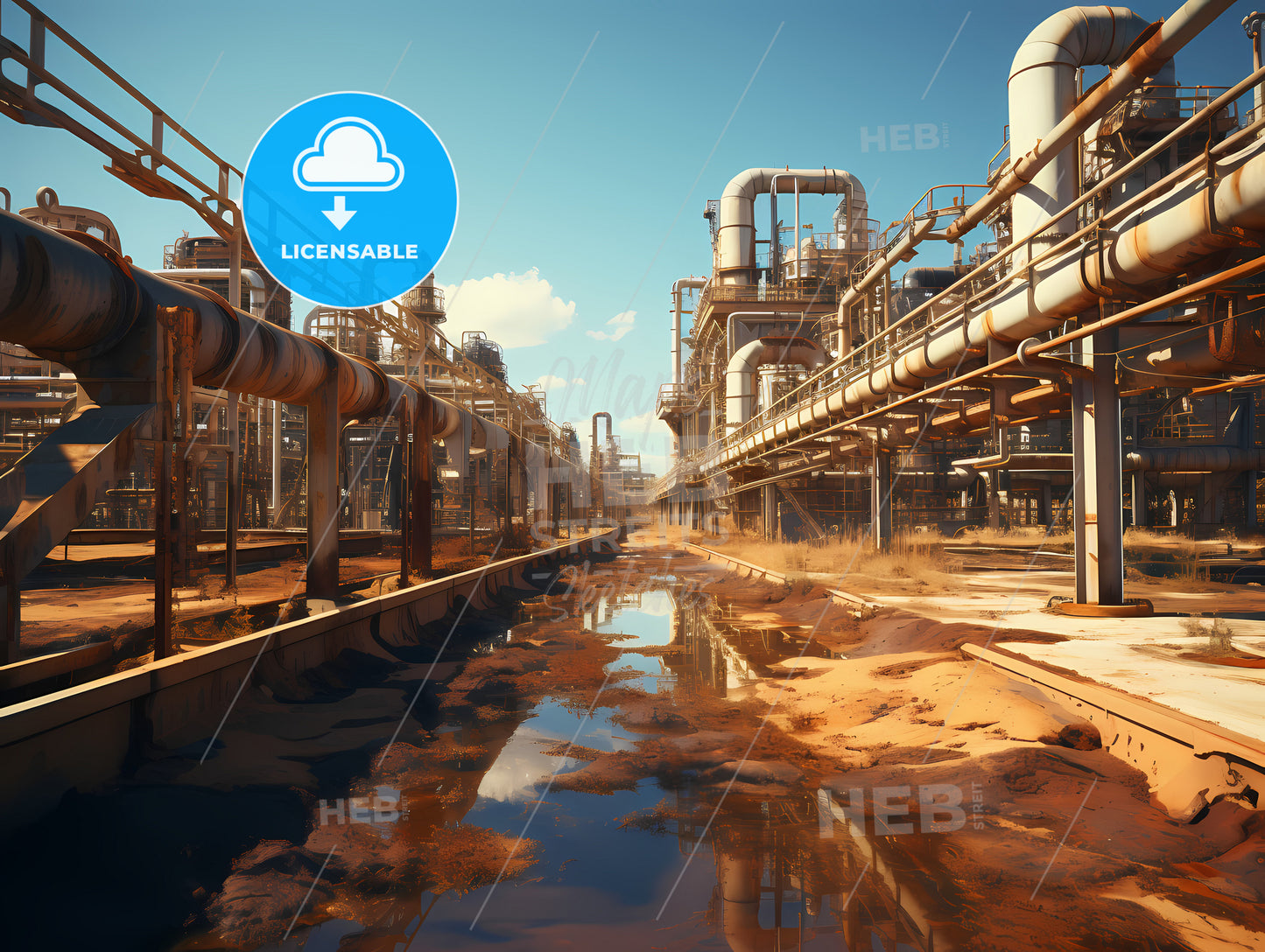 A Large Industrial Plant With Water And Pipes