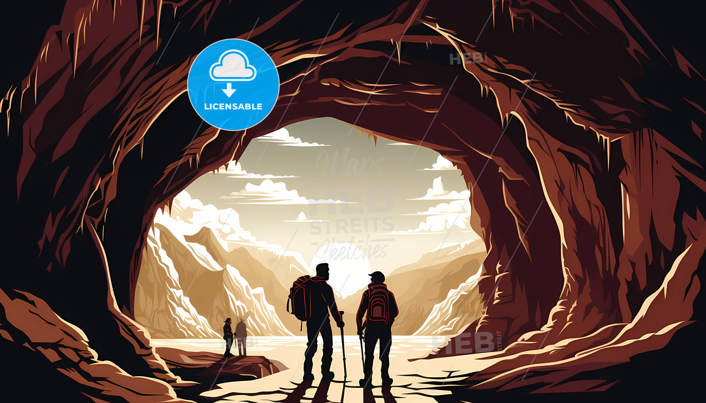 A Group Of People In A Cave