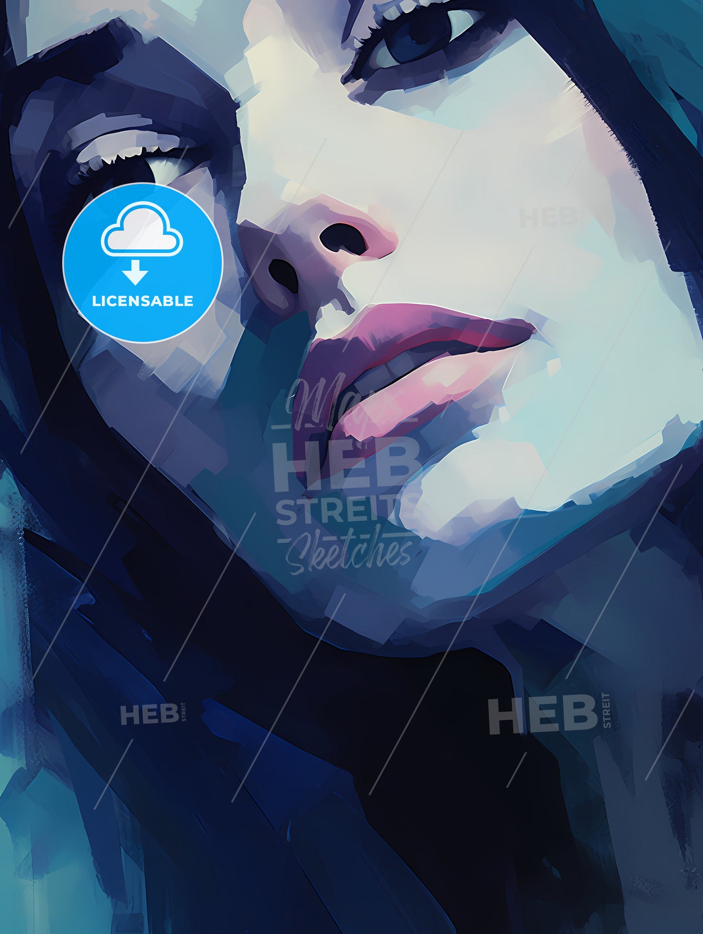 A Woman's Face With Blue Eyes And Pink Lipstick