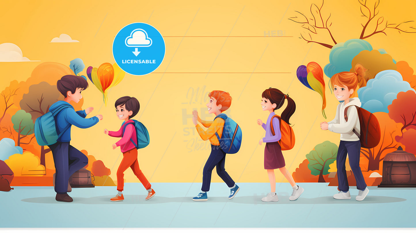 A Group Of Children Walking