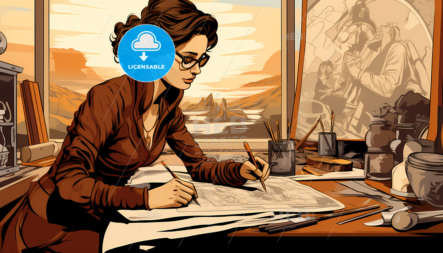 A Woman Drawing On Paper