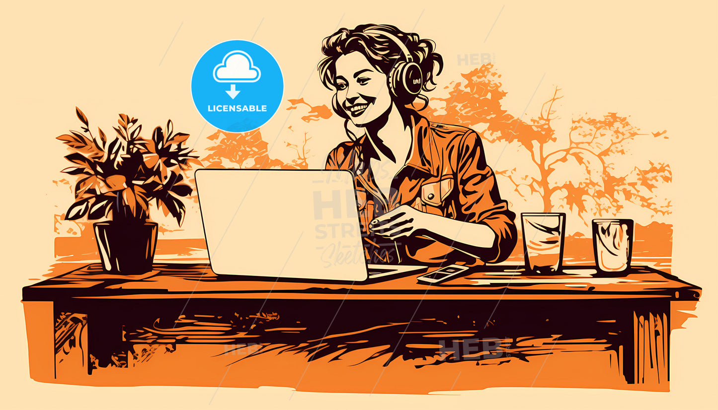 A Woman Sitting At A Desk With A Laptop