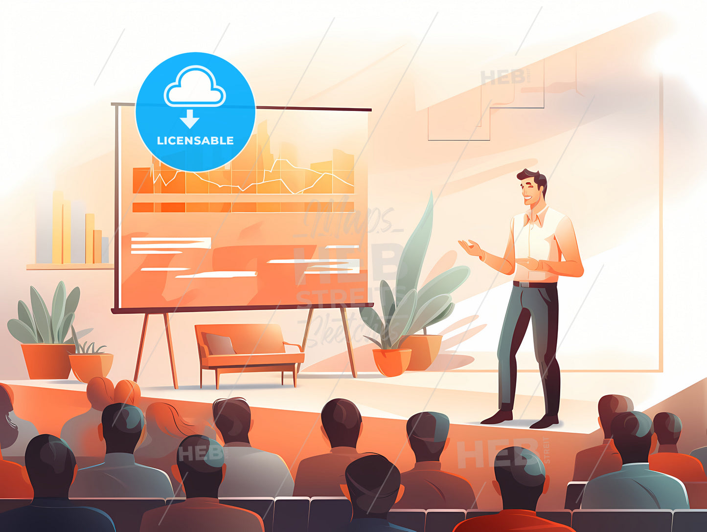 A Man Standing In Front Of A Screen With A Group Of People Watching