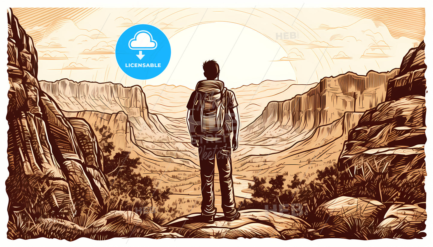 A Man Standing On A Rock Looking At A Valley