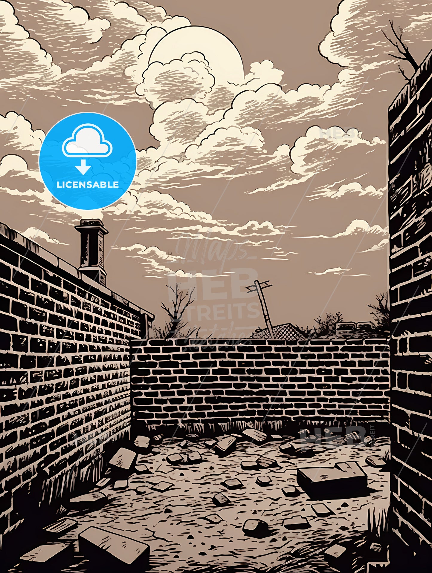 A Brick Wall With A Broken Brick Wall