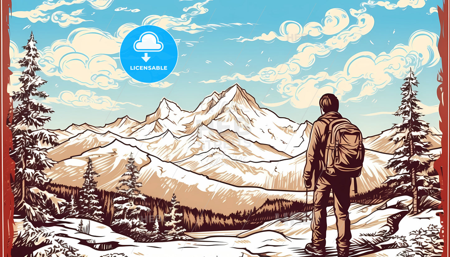 A Man Standing On A Mountain Looking At A Mountain Range