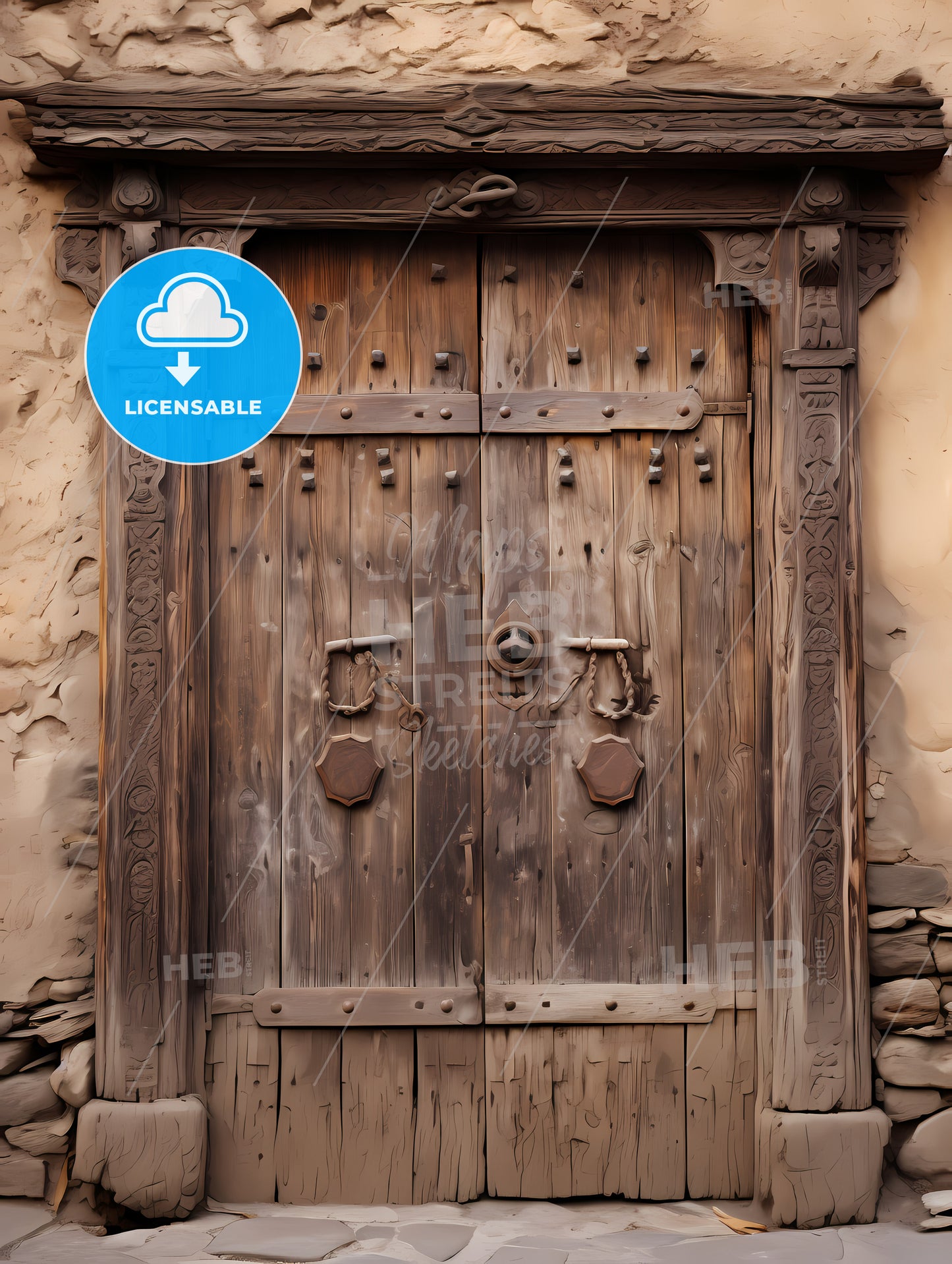 A Wooden Door With A Lock And Padlocks