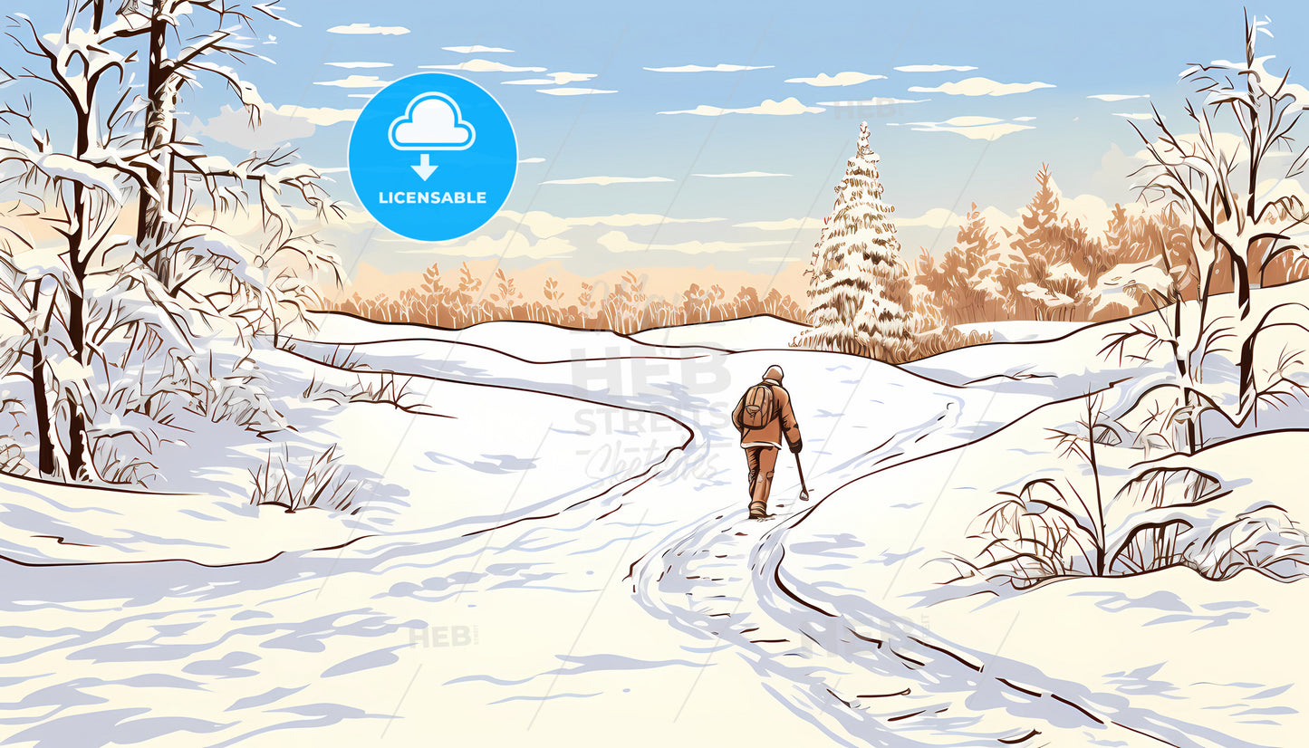 A Man Walking On A Snowy Path