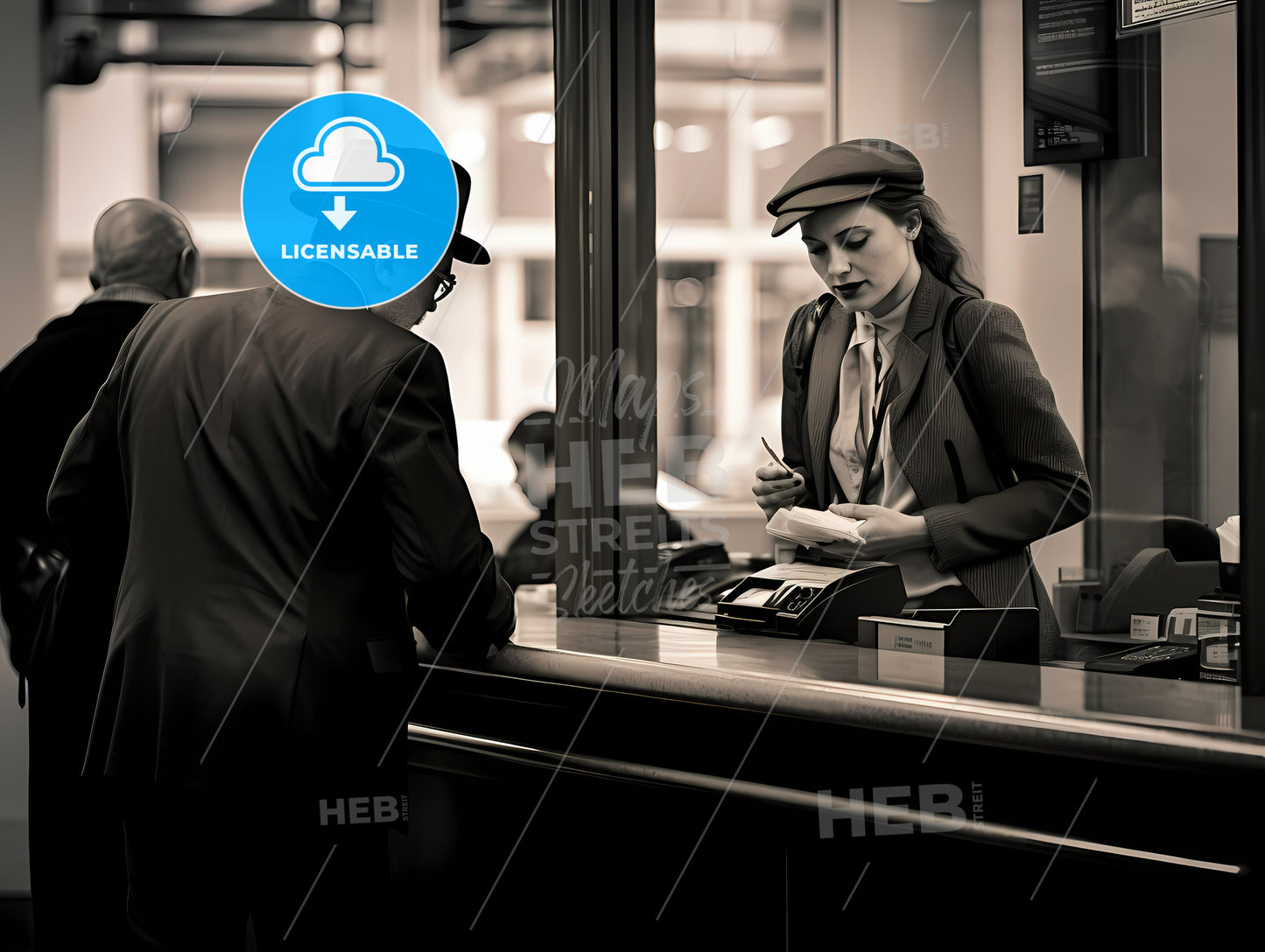 A Man And Woman Standing At A Counter