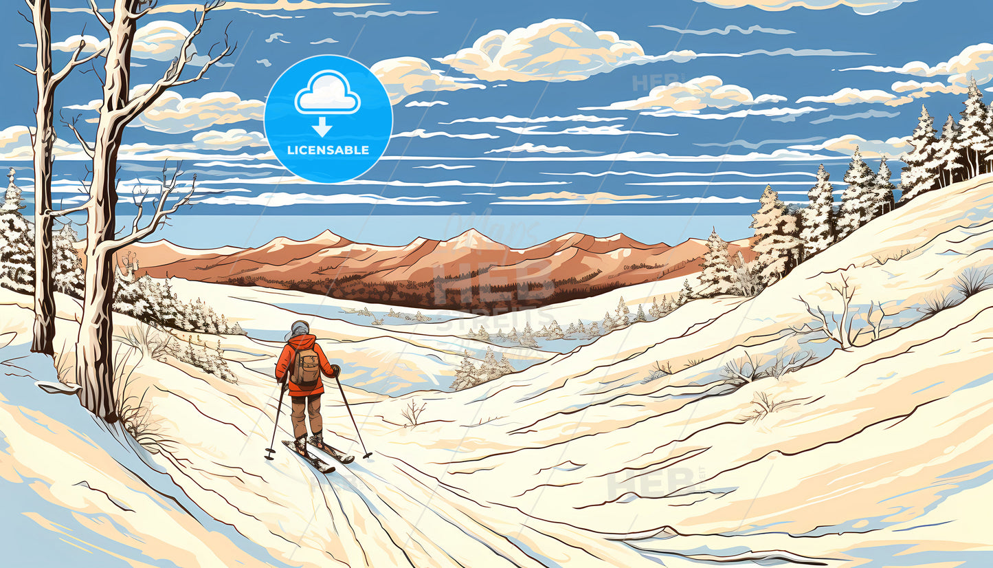 A Person Skiing On A Snowy Mountain