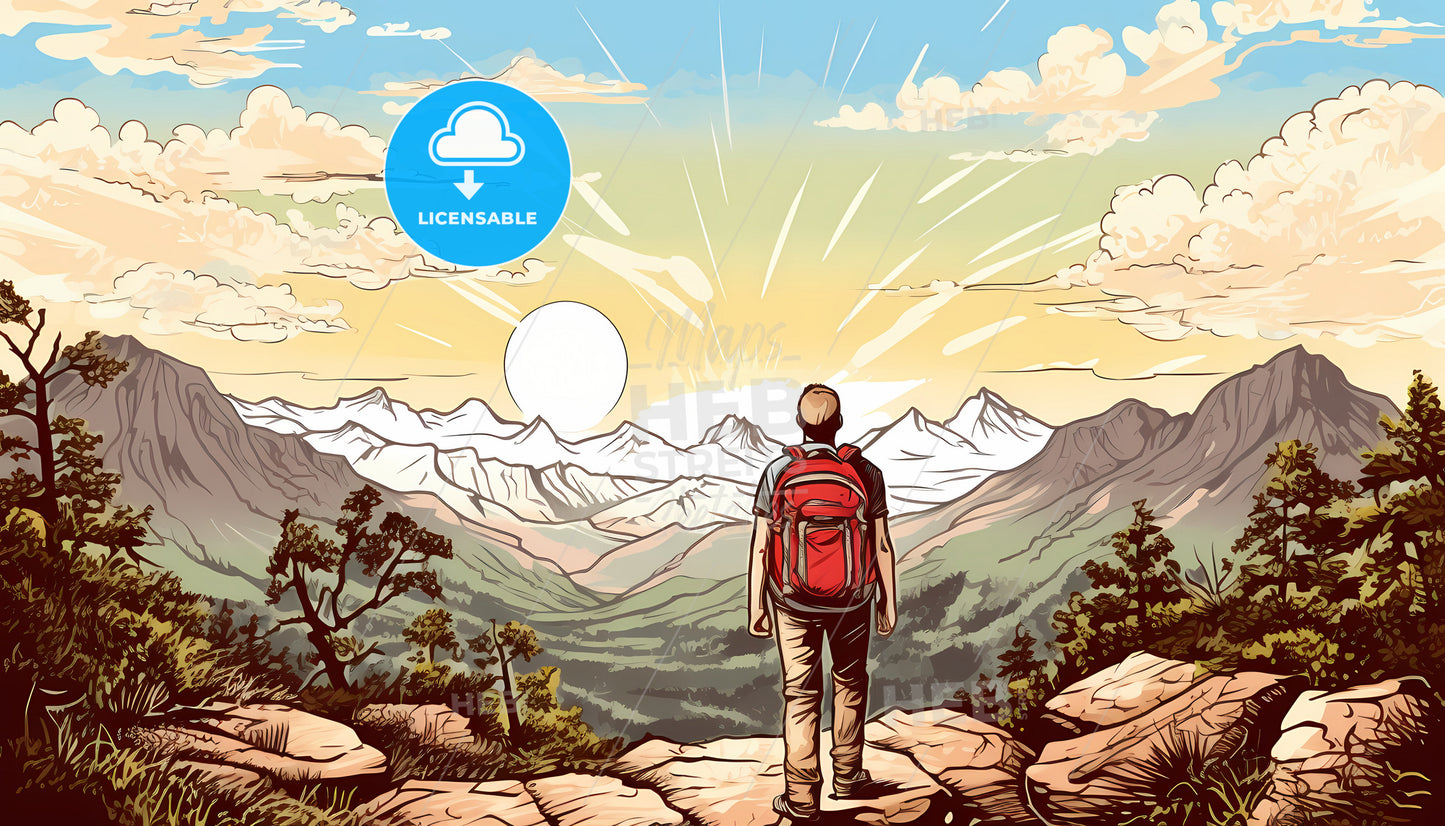 A Man Standing On A Rock Looking At A Mountain Range