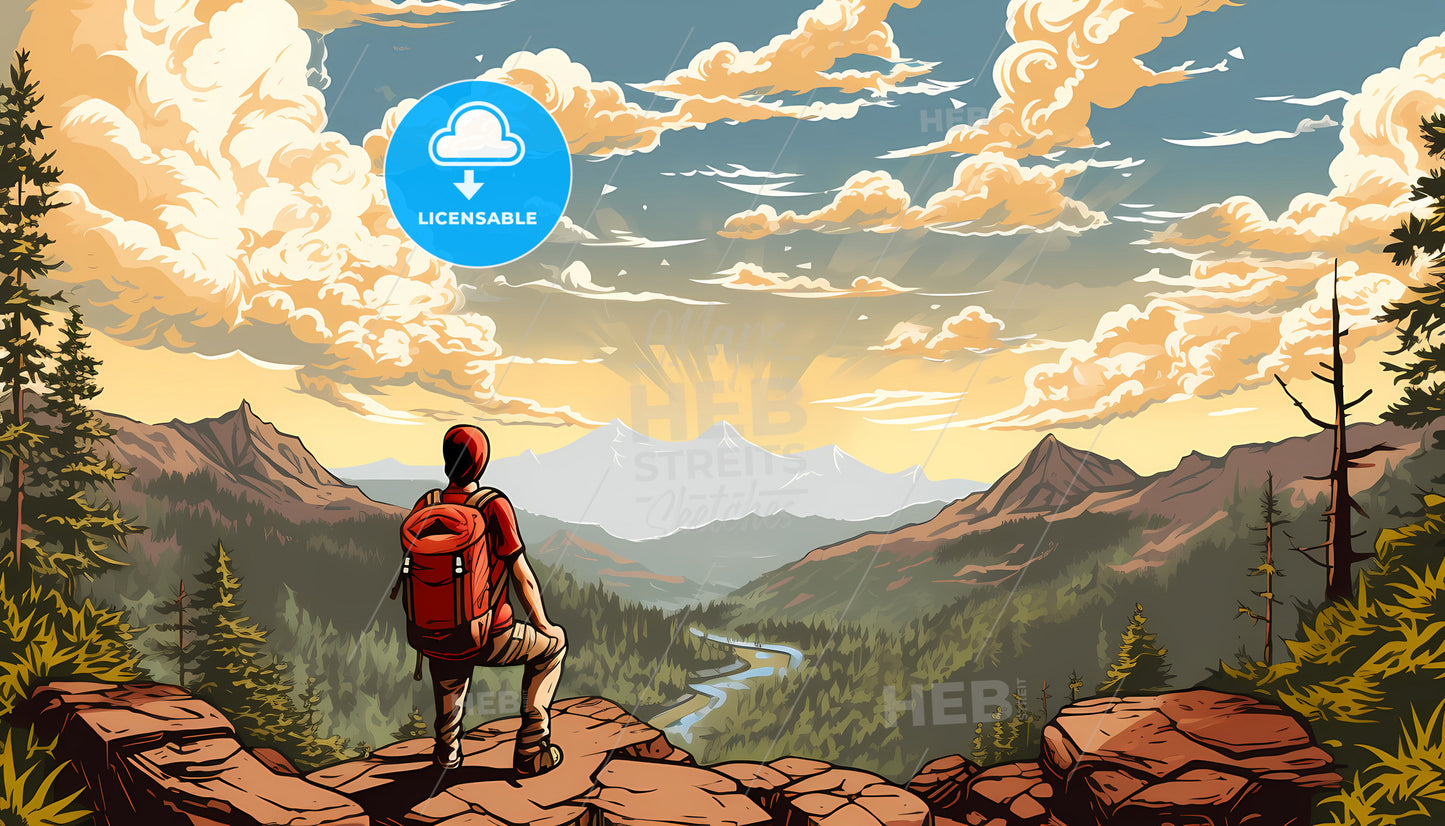 A Man Looking At A Mountain Range