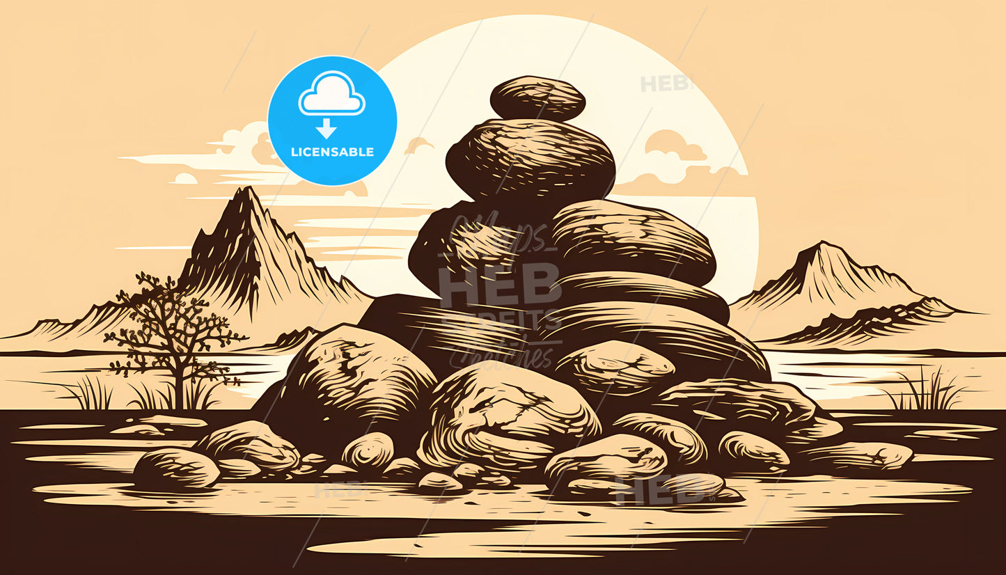 A Drawing Of A Stack Of Rocks