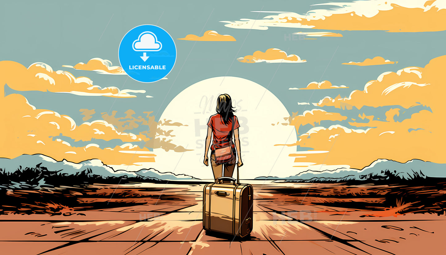 A Woman With A Suitcase On A Road