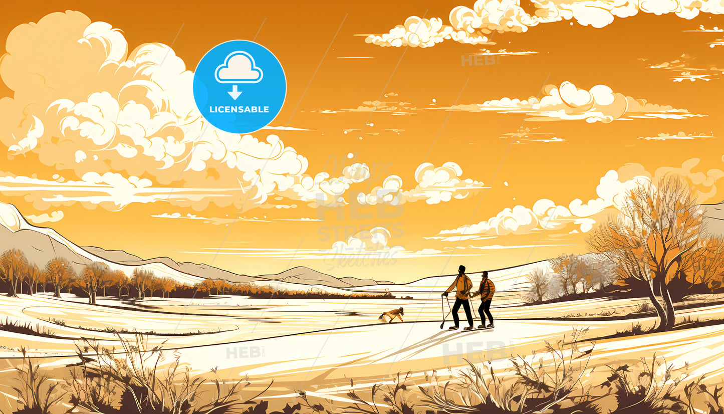 A Man And Dog On A Snowy Road