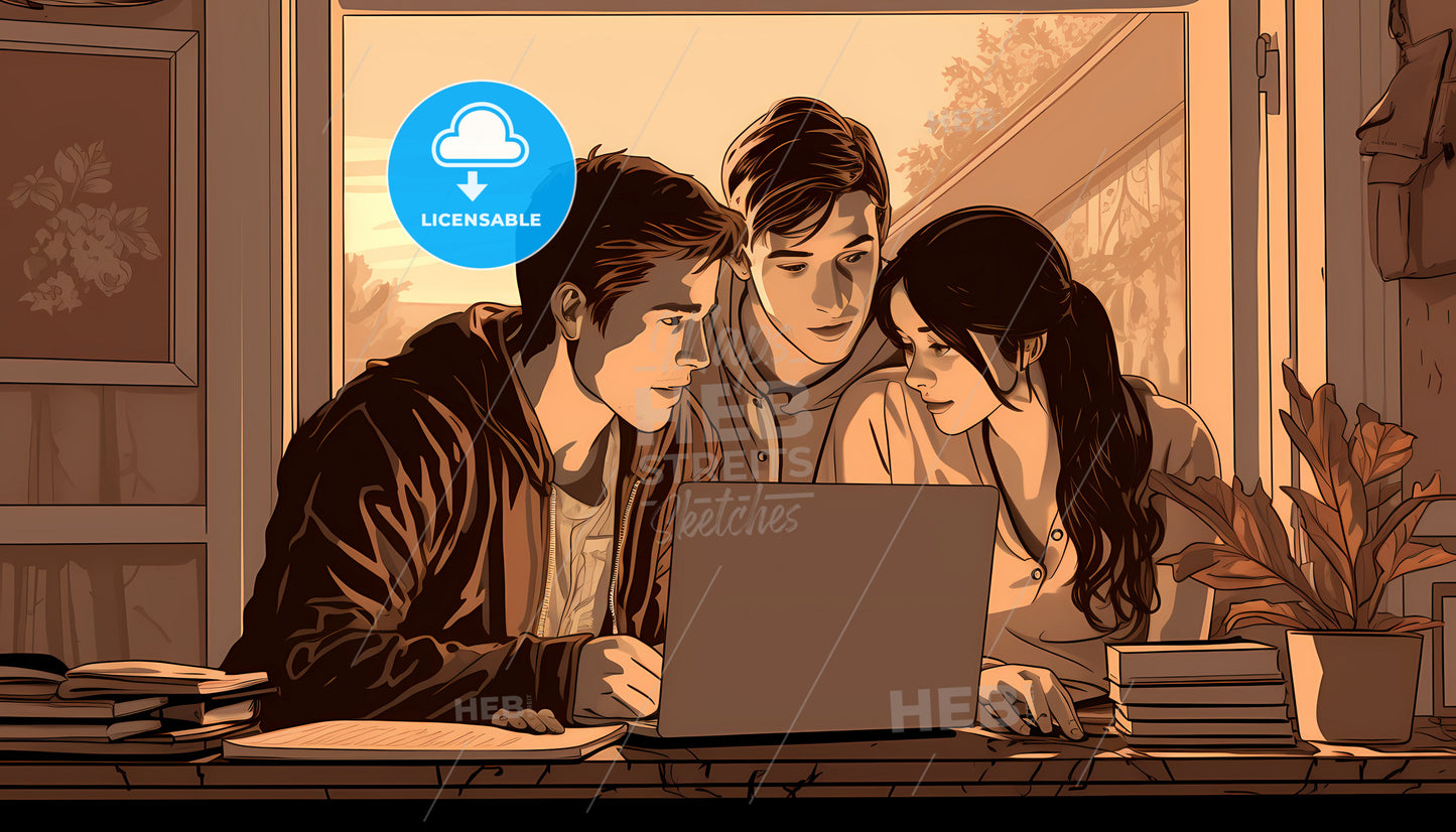 A Group Of People Looking At A Laptop