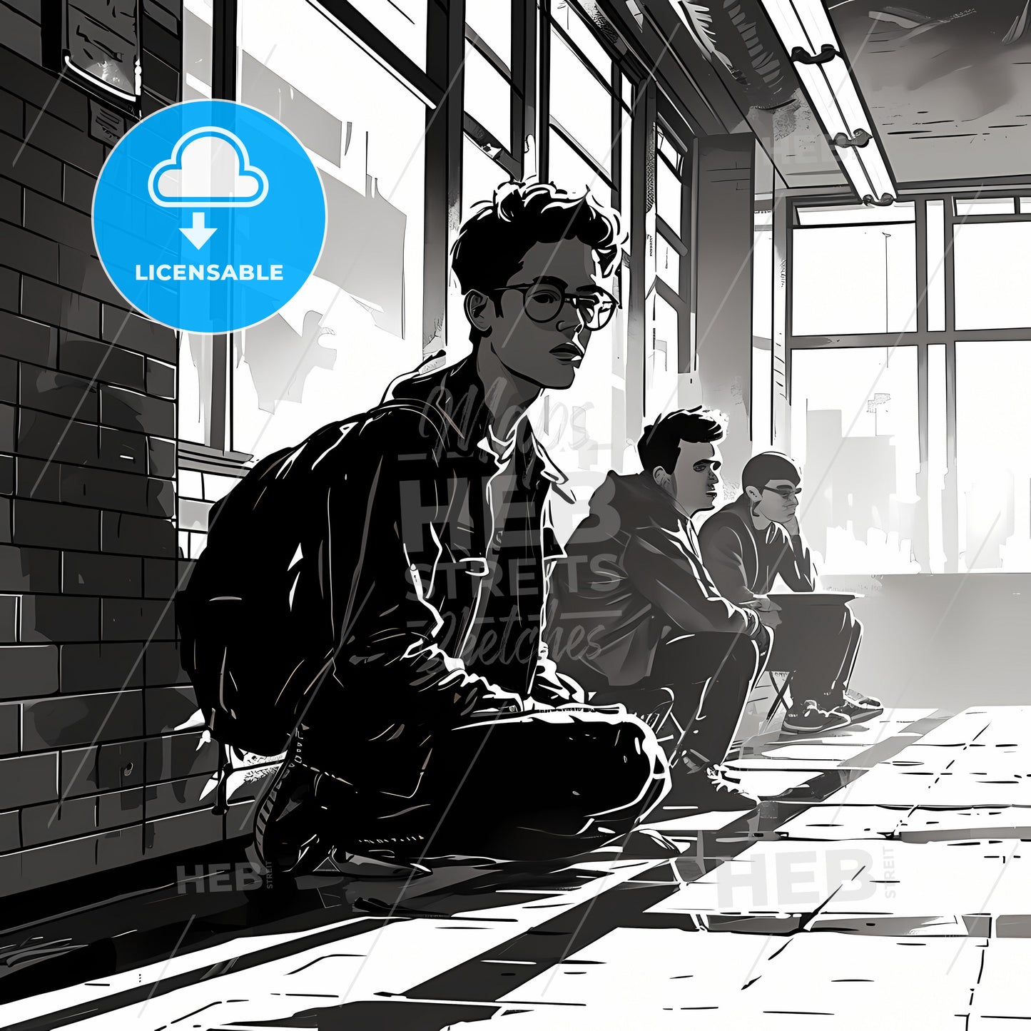 Lecture Room With Sitting Students, A Group Of Men Sitting On The Floor