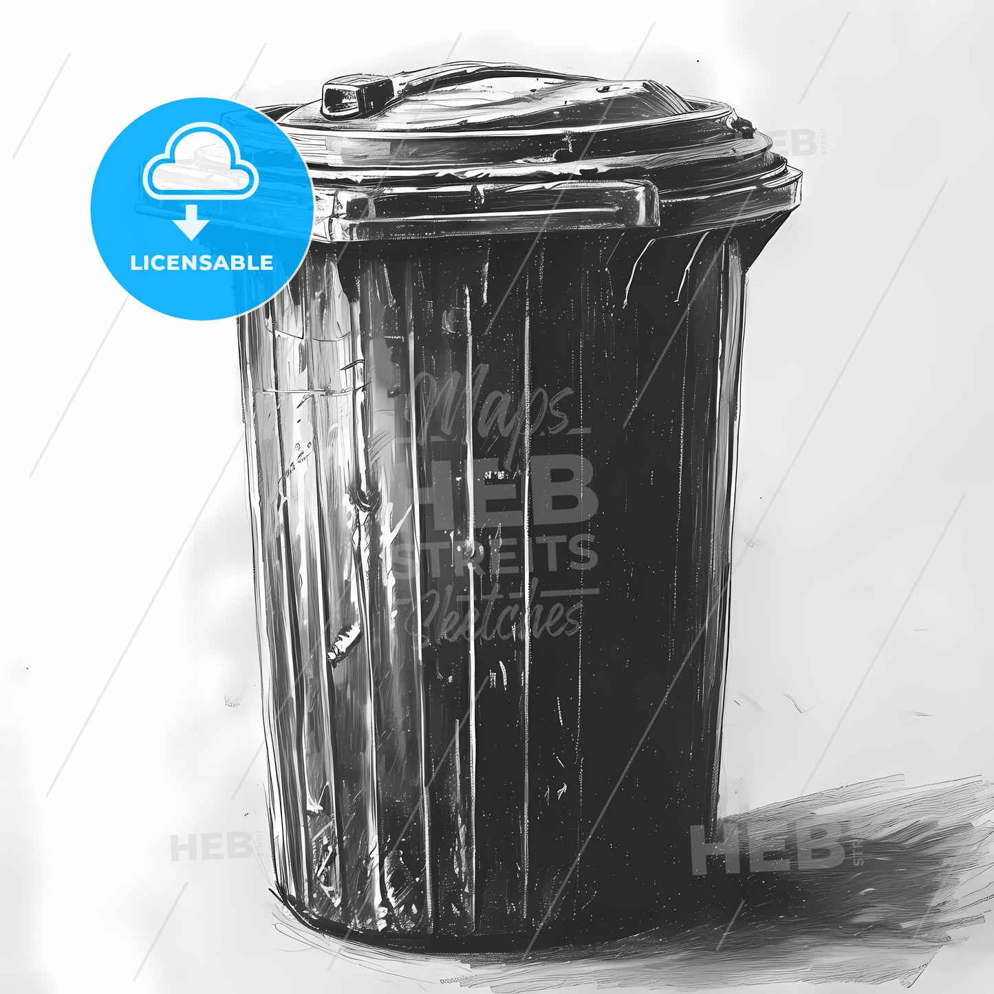 Industrial Design Pencil Sketch Technical Drawing, A Black And White Drawing Of A Trash Can