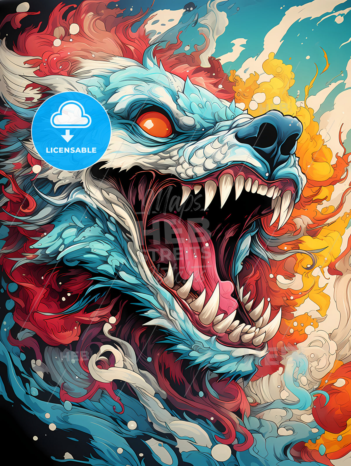 Low Dutch Angle Digital Acid Trip, A Colorful Art Of A Wolf