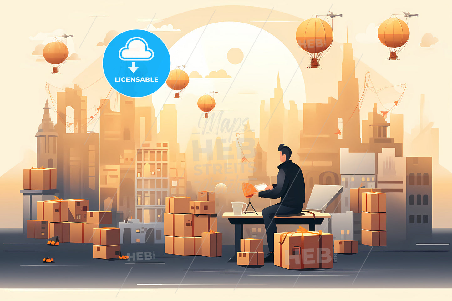 Low Risk, A Man Sitting On A Table With Boxes In Front Of Him