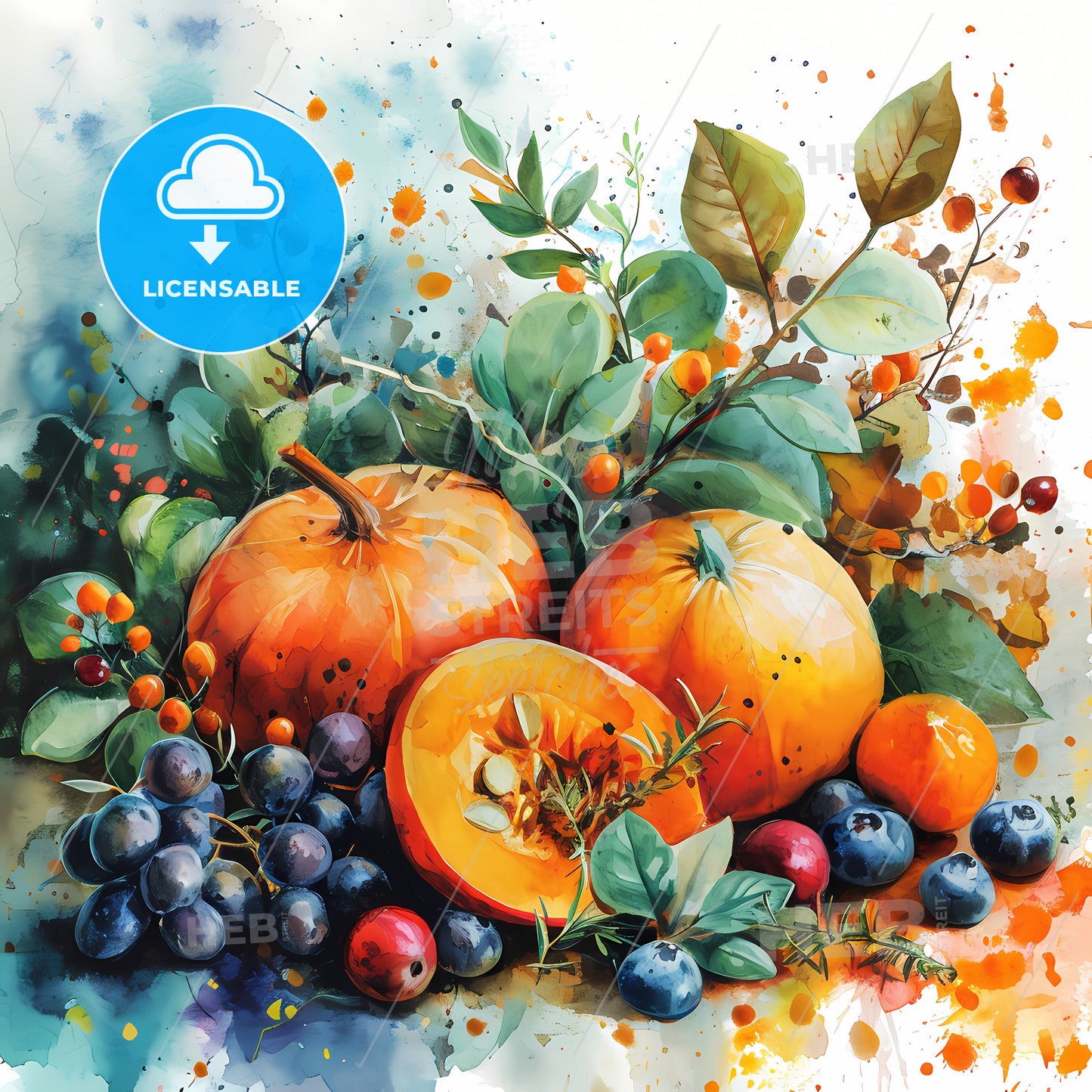 Thanksgiving Dinner Digital Embellishments, A Watercolor Painting Of Fruits And Berries