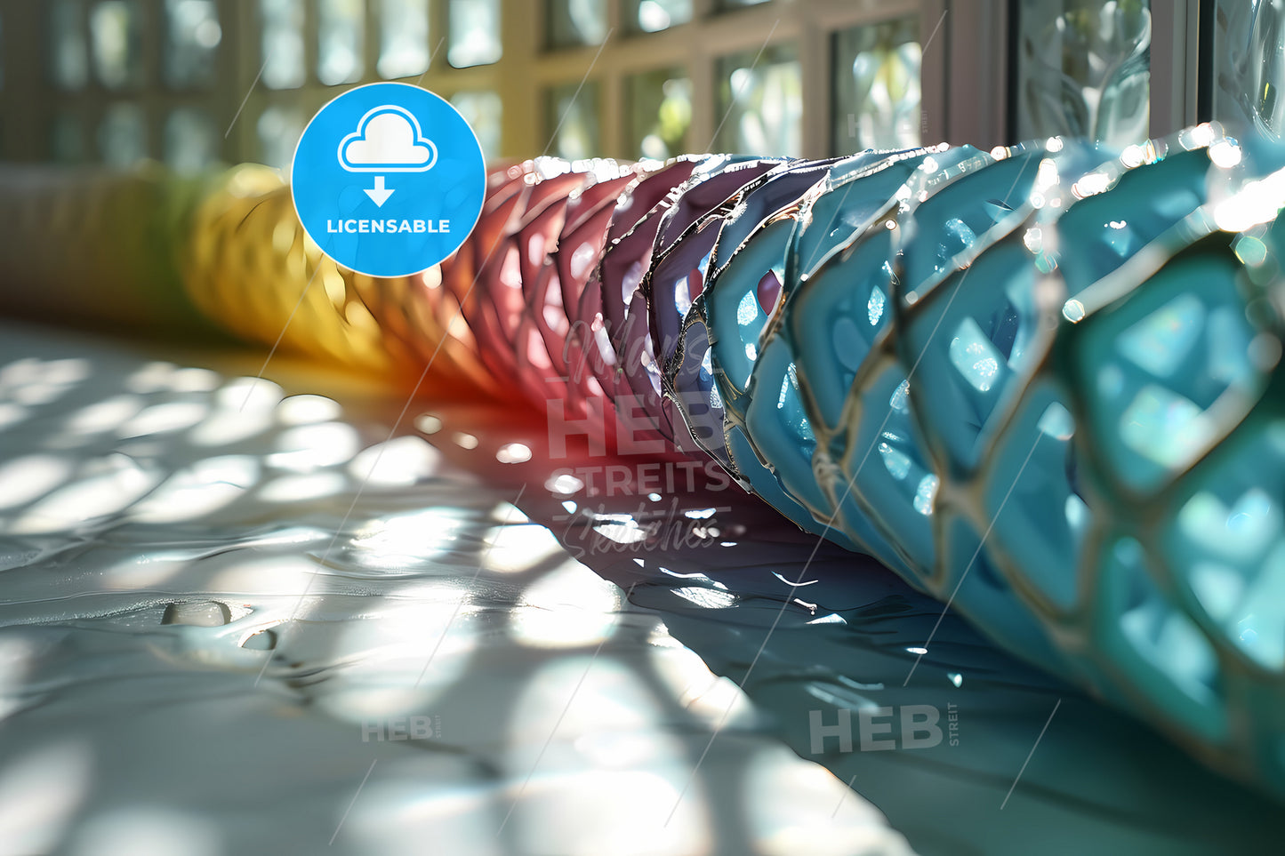 An Illustration Of A Geometric Grid, A Row Of Colorful Objects In A Row