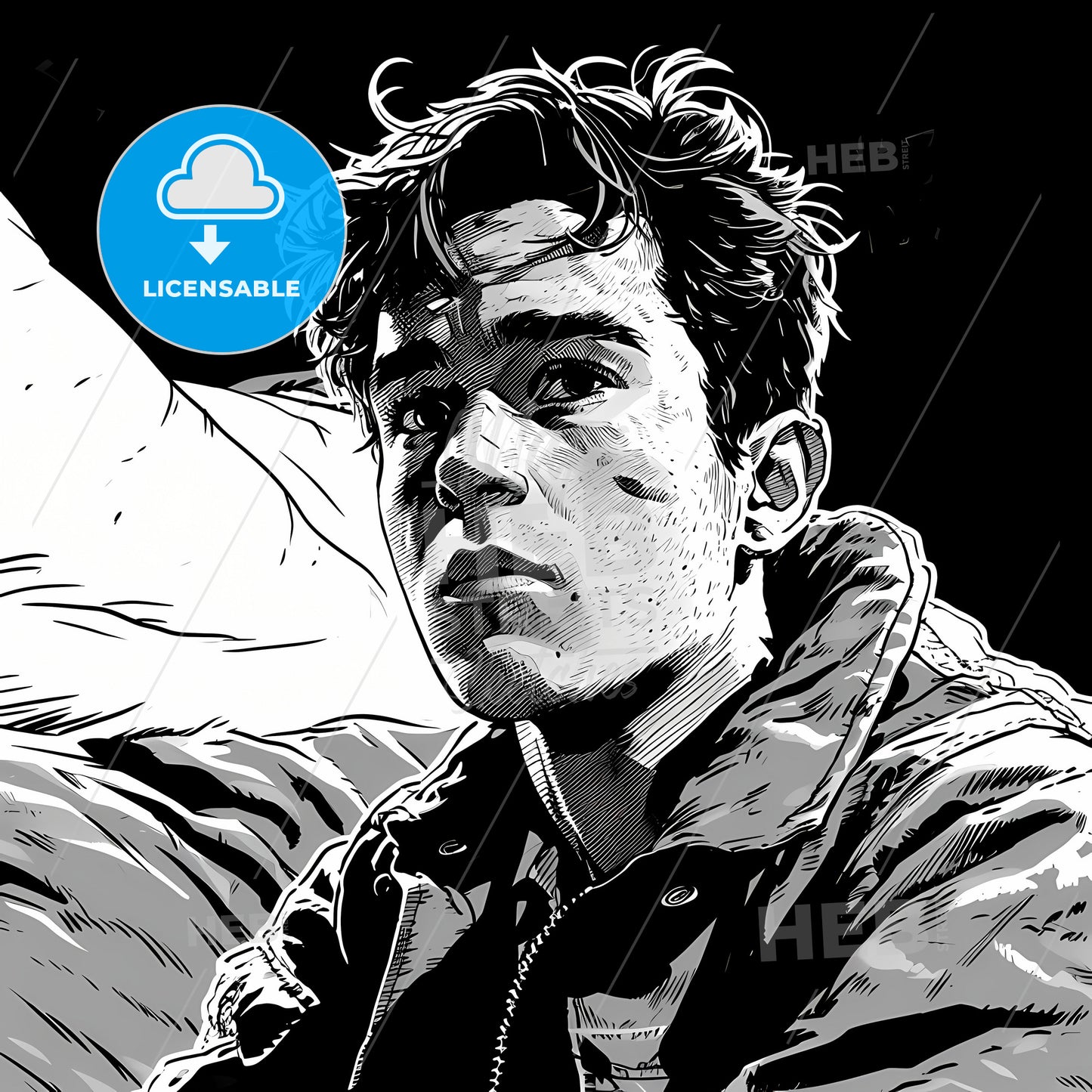 A Young Man Sitting Shocked In His Bed, A Man Looking At The Camera