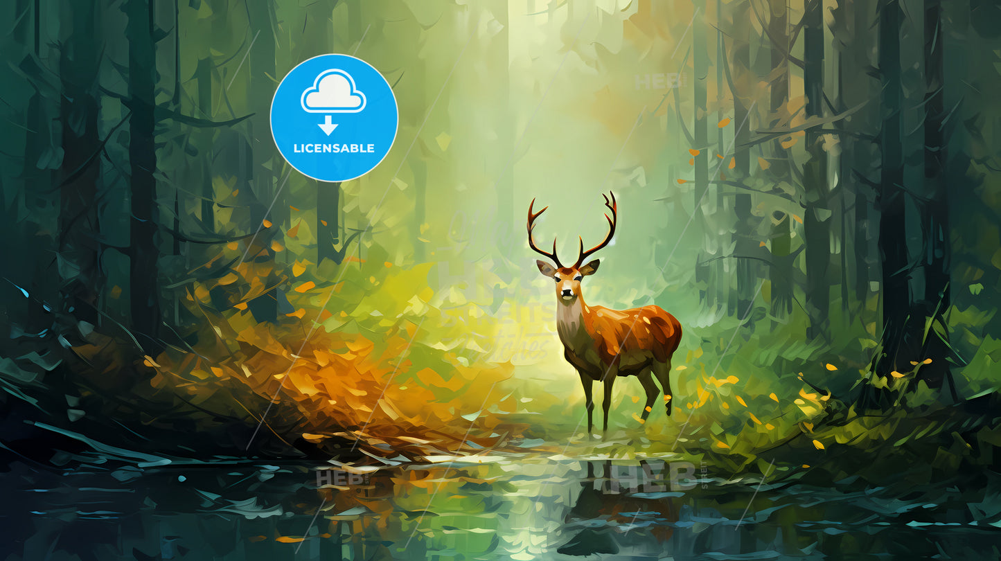 Abstract In Image Of Green, A Deer Standing In A Forest