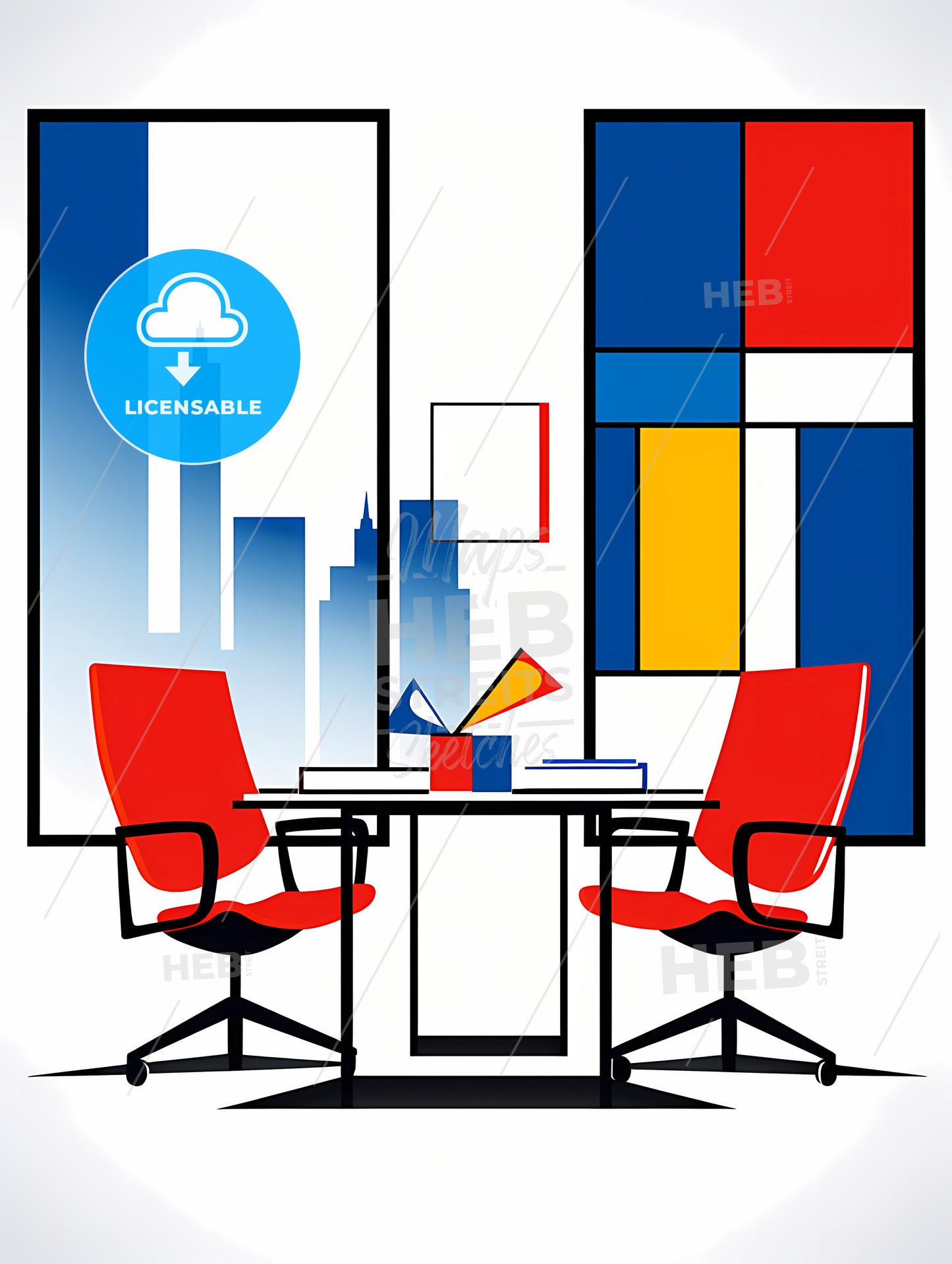 Minimalist Office Art, A Drawing Of A Table And Chairs