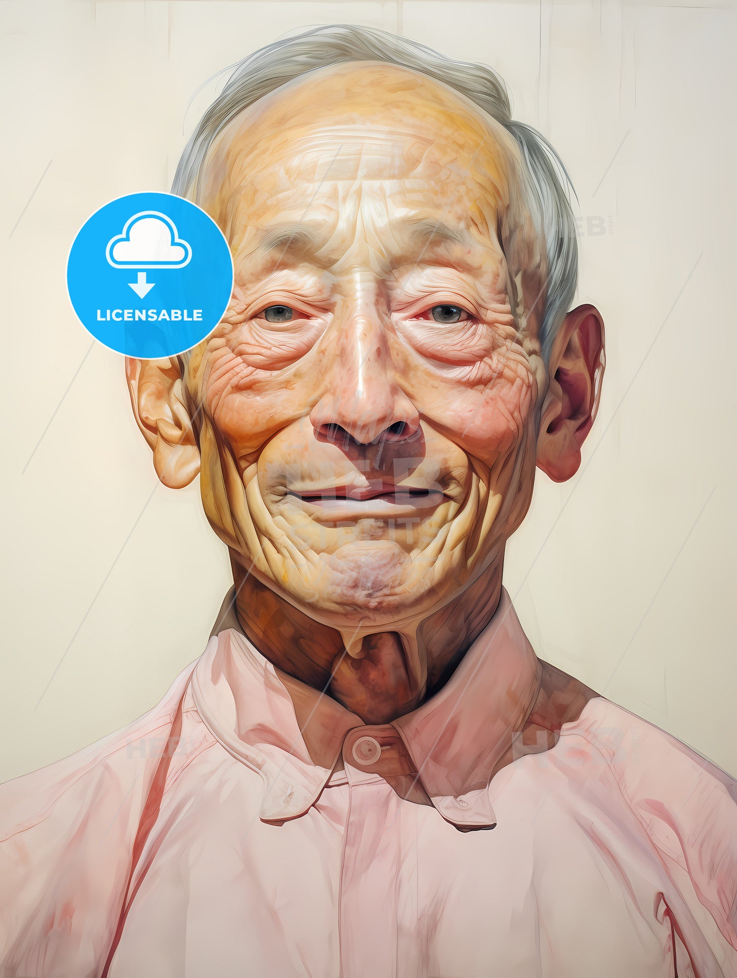 Elderldy Mans Full Face, A Man In A Pink Shirt