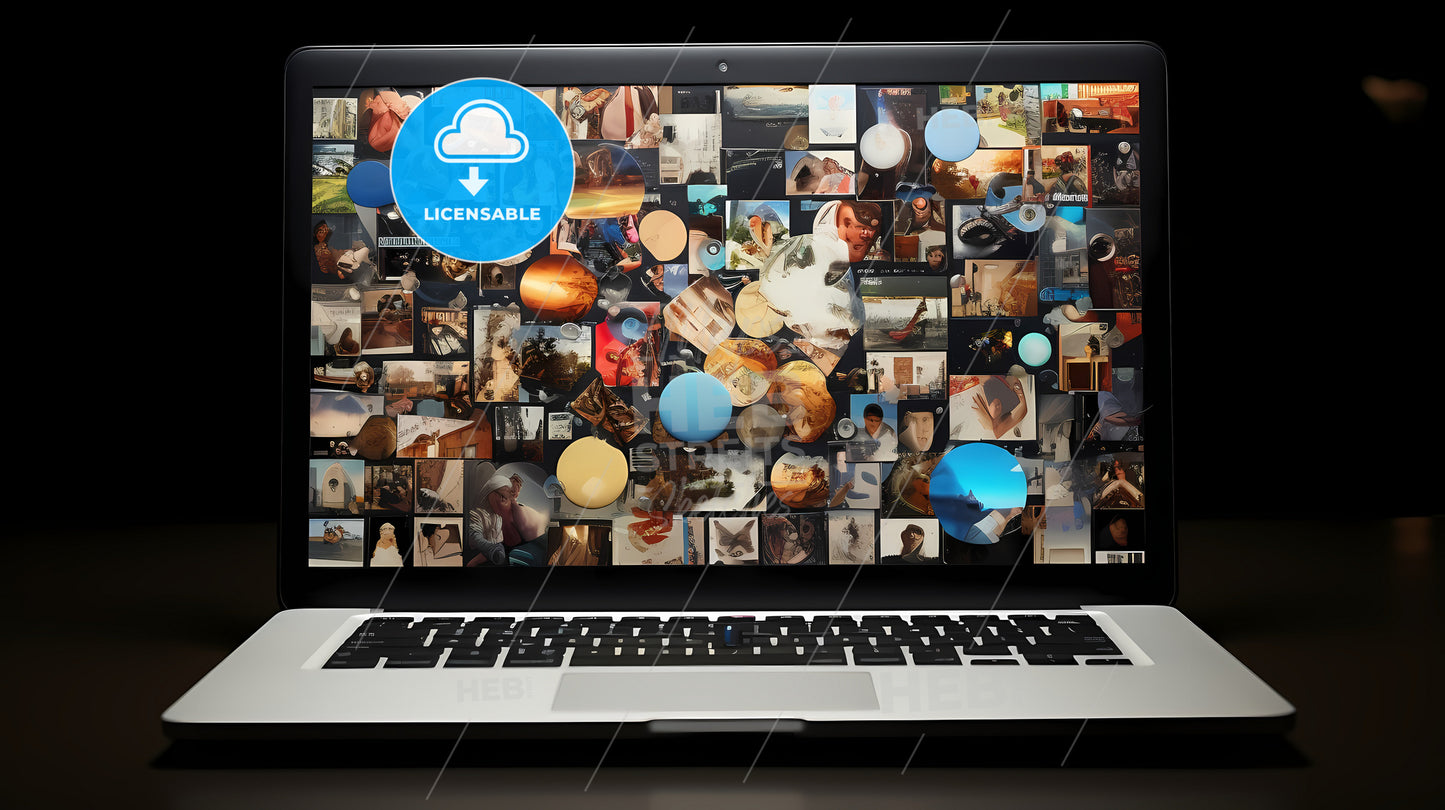 A Black Laptop Covered With Stickers, A Laptop With Many Pictures On The Screen