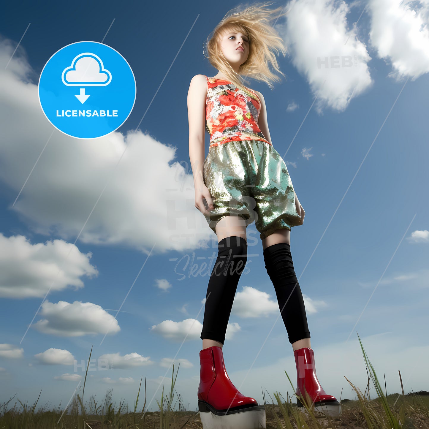 Young 15 Years Old Angry Blond Girl, A Girl Standing On A Platform