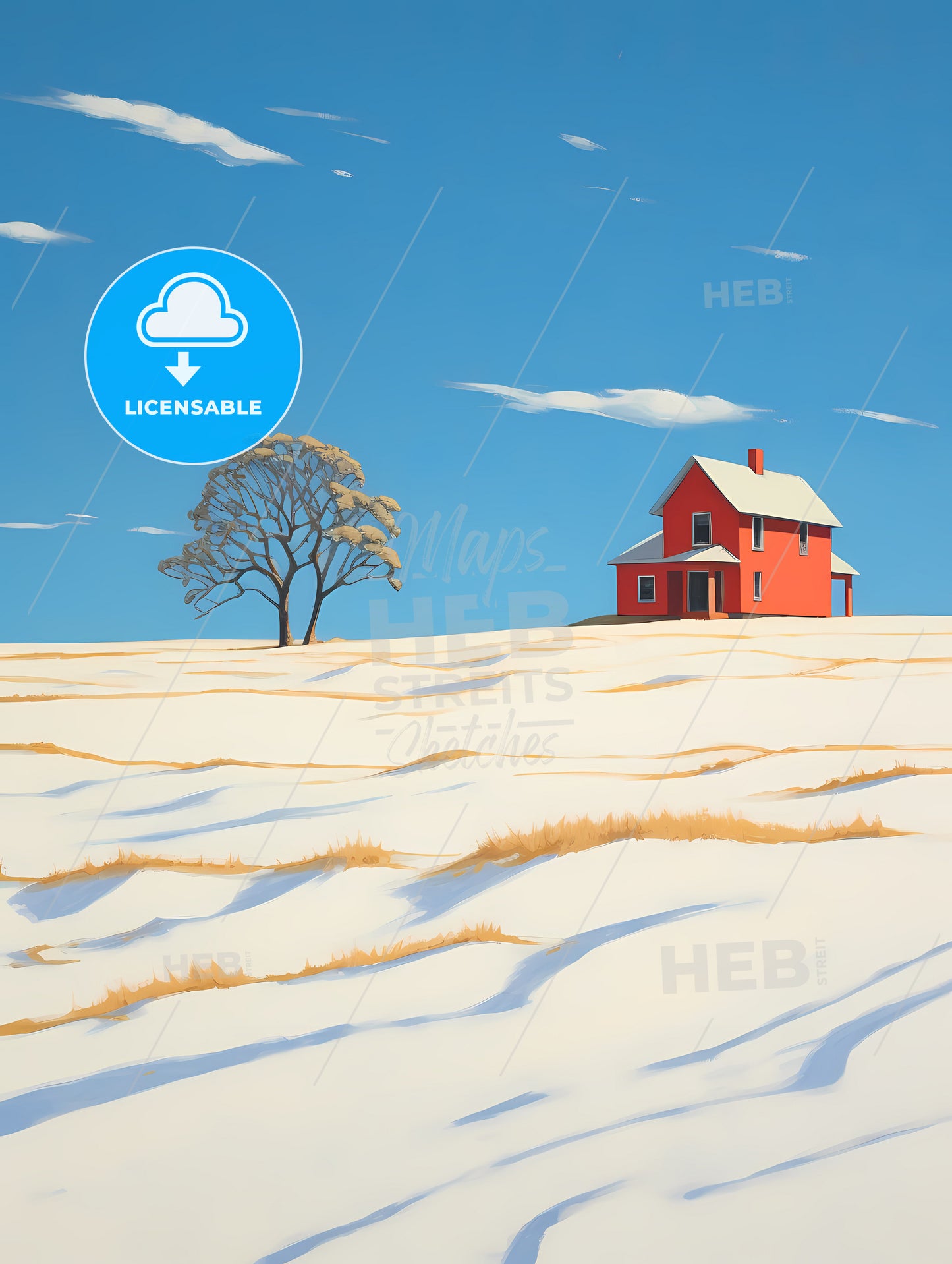 Prairie Farmhouse Buried In Snow, A House In A Snowy Field