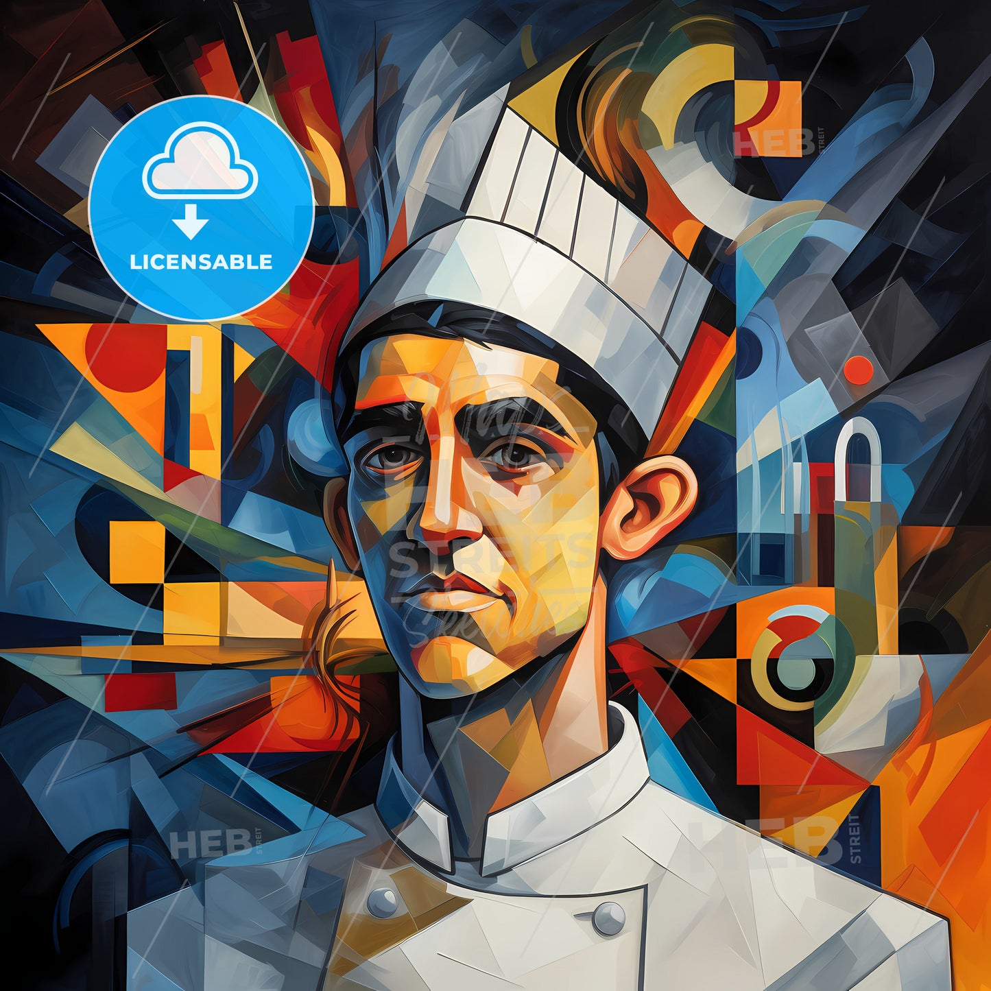Analytical Cubism Portrait Of A Chef, A Painting Of A Chef