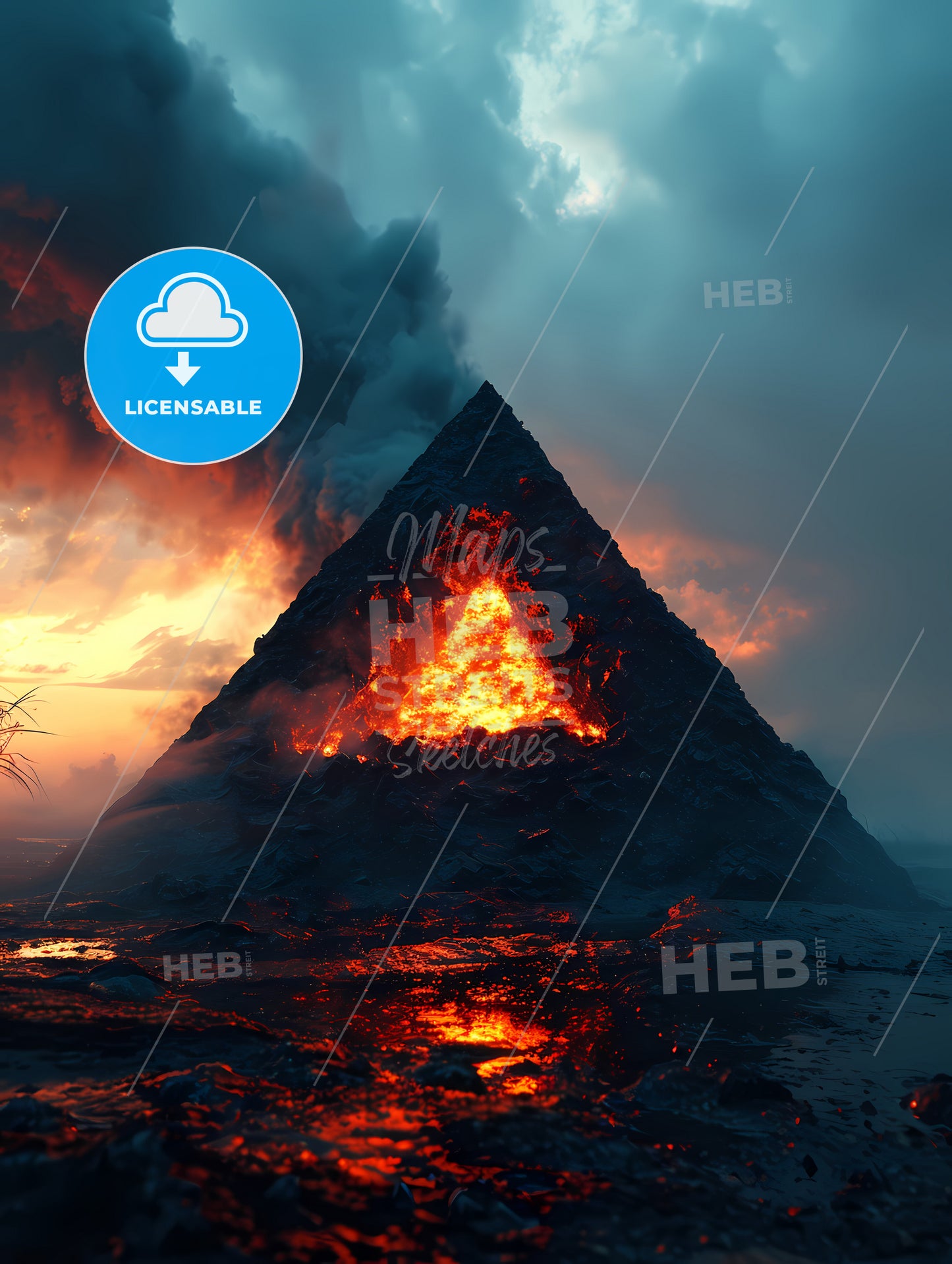 The Shadow Of The Trinity Is Shown, A Pyramid With A Fire In The Middle Of It With Mayon Volcano In The Background