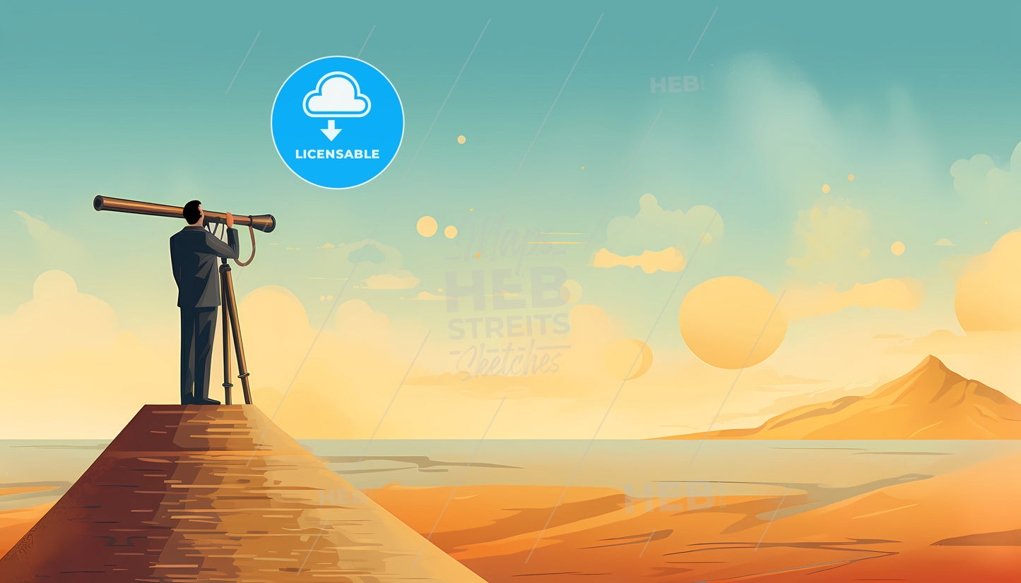 A Man Looking Through A Spyglass, A Person Looking Through A Telescope