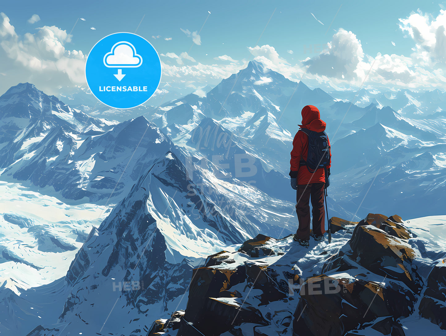 In The Snowy Winter, A Person Standing On A Mountain Top Looking At The Mountains