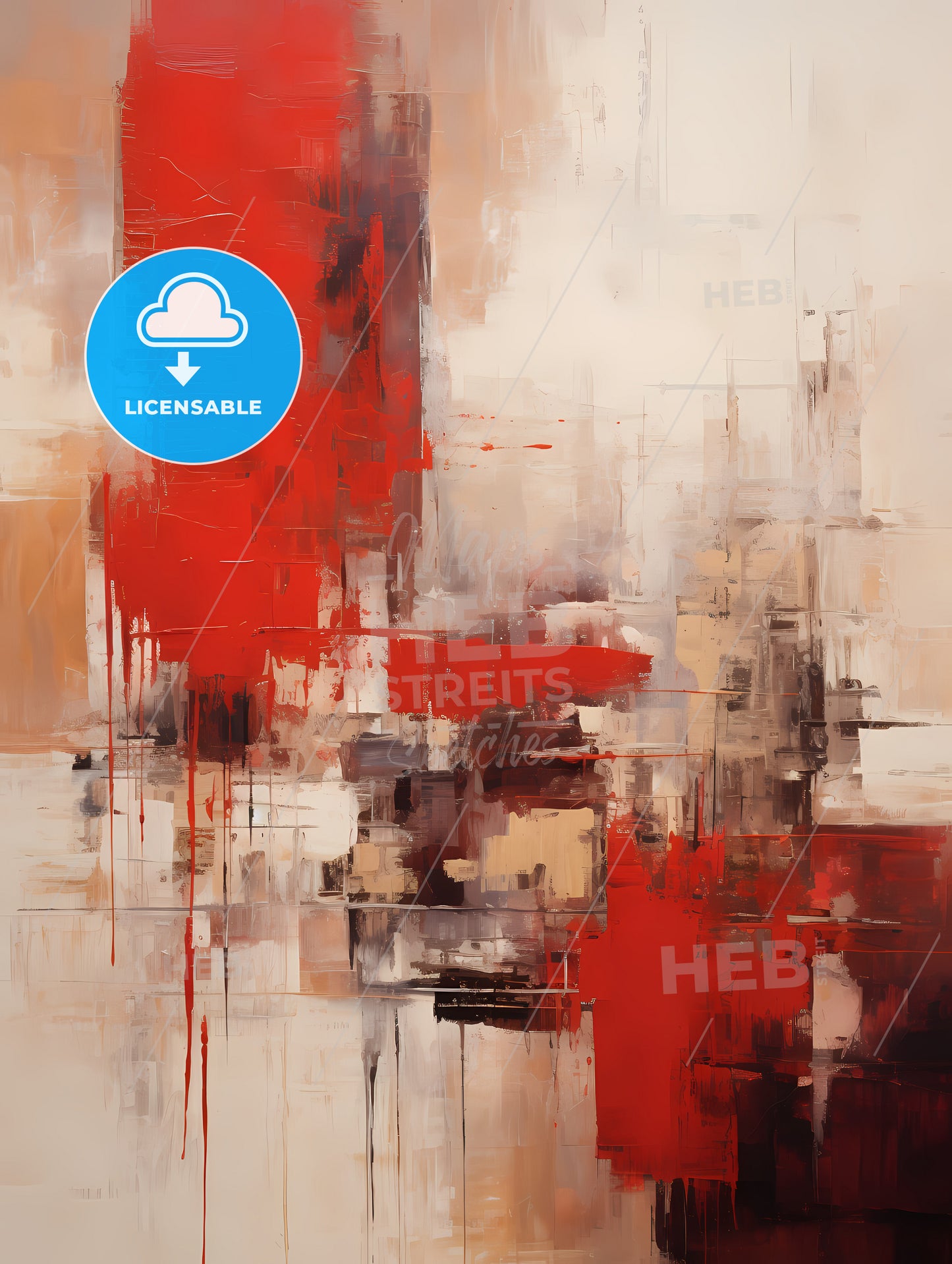 A Painting Of Cities In Reds And Browns, A Painting Of Red And White