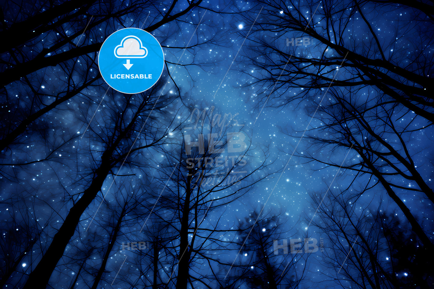 The Milkyway Is Blue, A Starry Sky With Trees