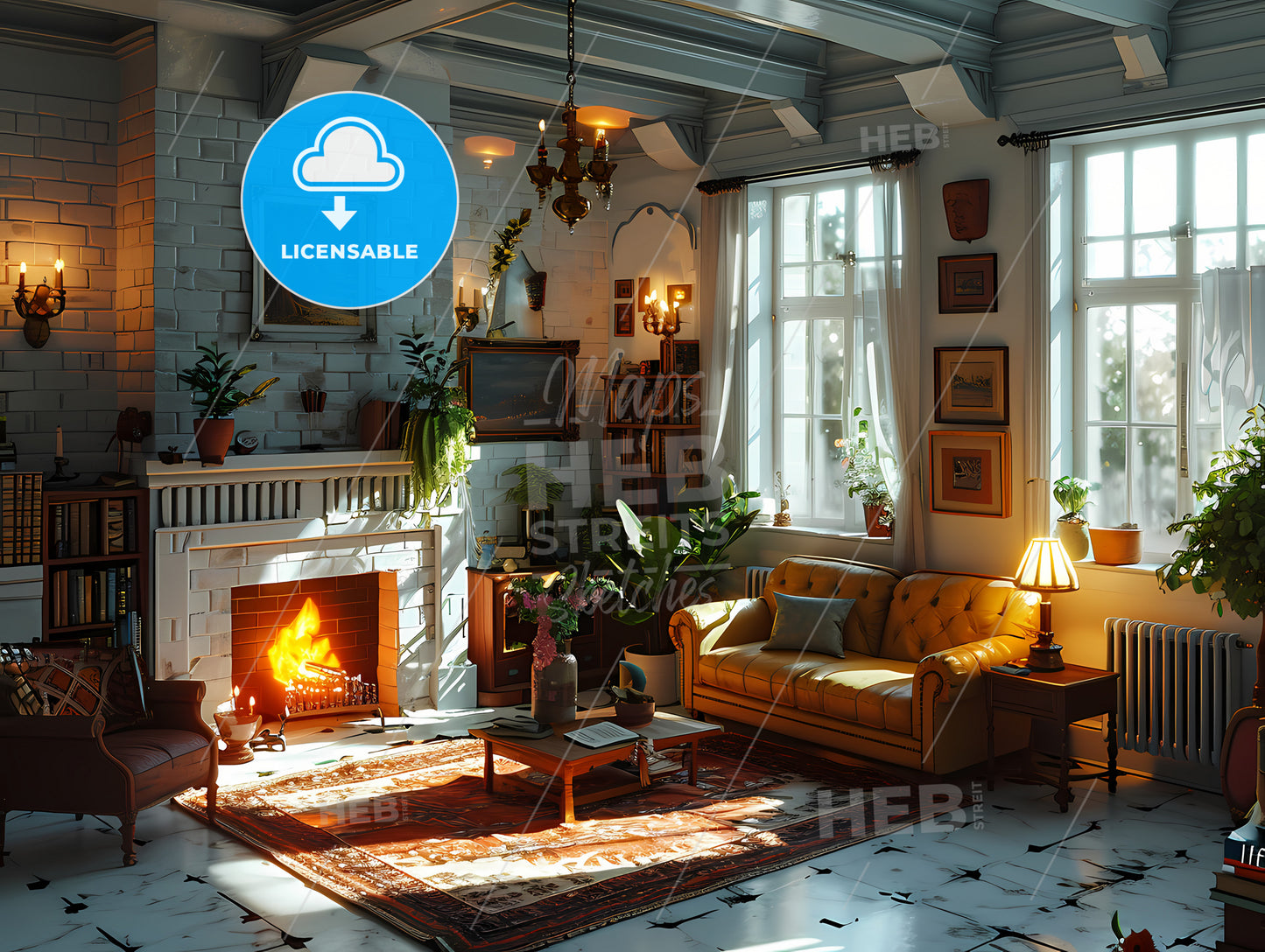 House Interior Walls Floor, A Living Room With A Fireplace And Couch