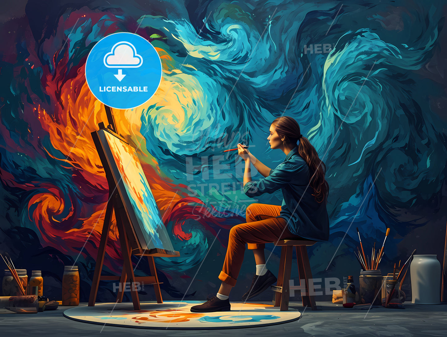 Cute Painting Boy, A Woman Painting A Picture