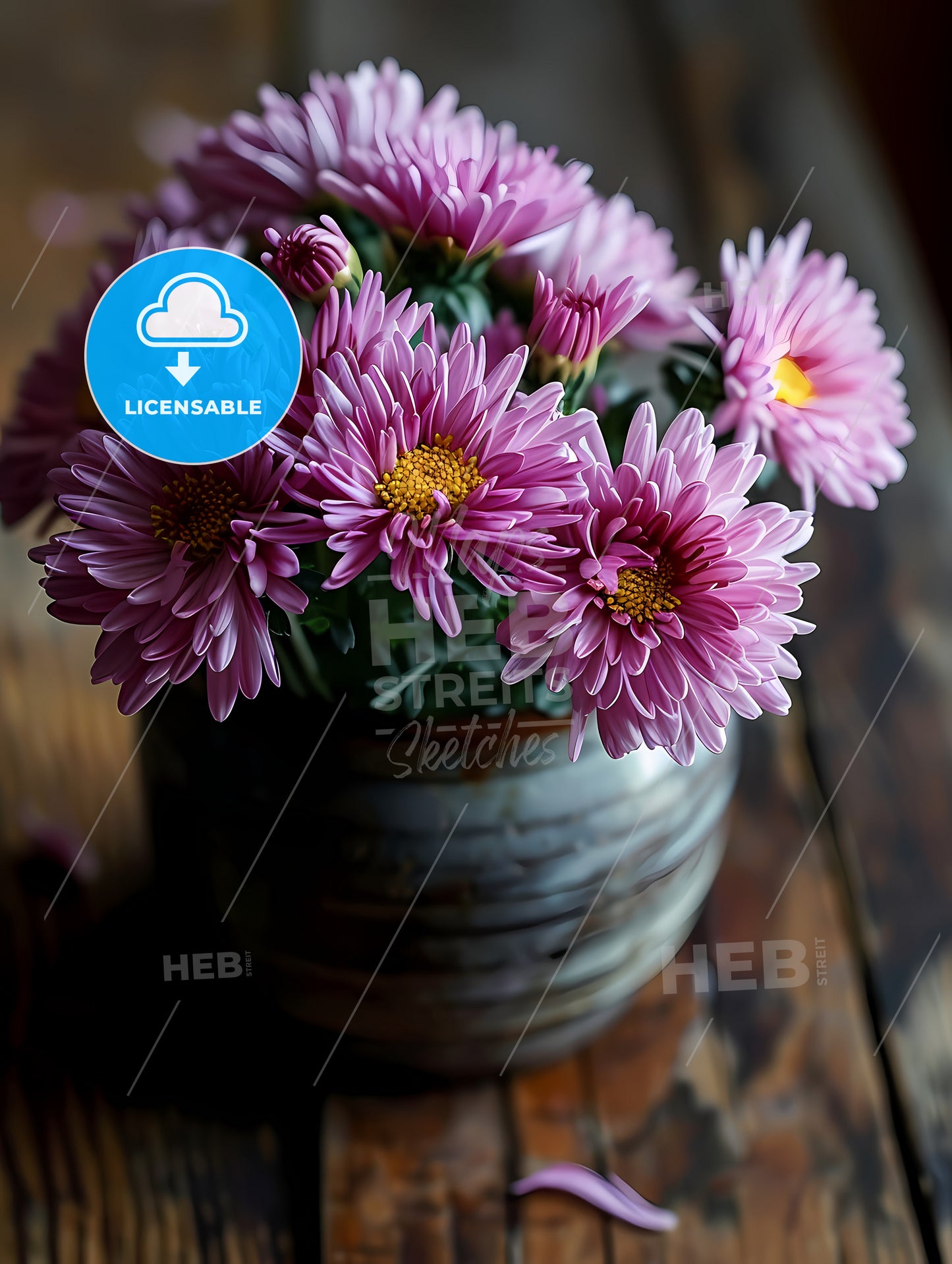 A Pot Of Purple Chrysanthemums By The Windowsill, A Vase With Purple Flowers