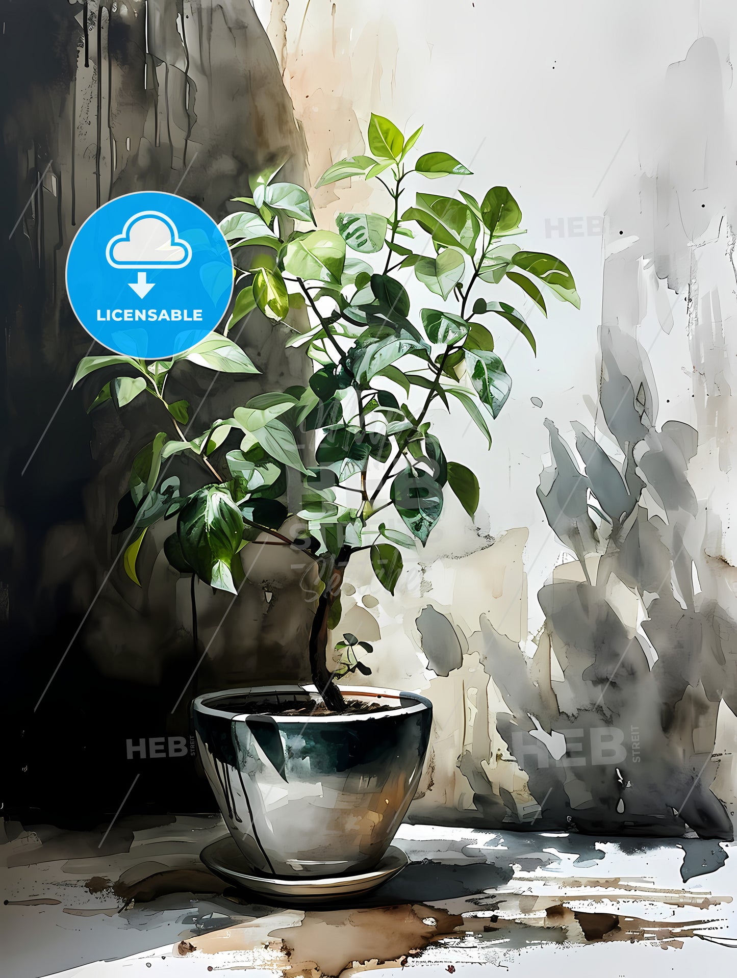 Drawing Of Basil Plant, A Plant In A Pot