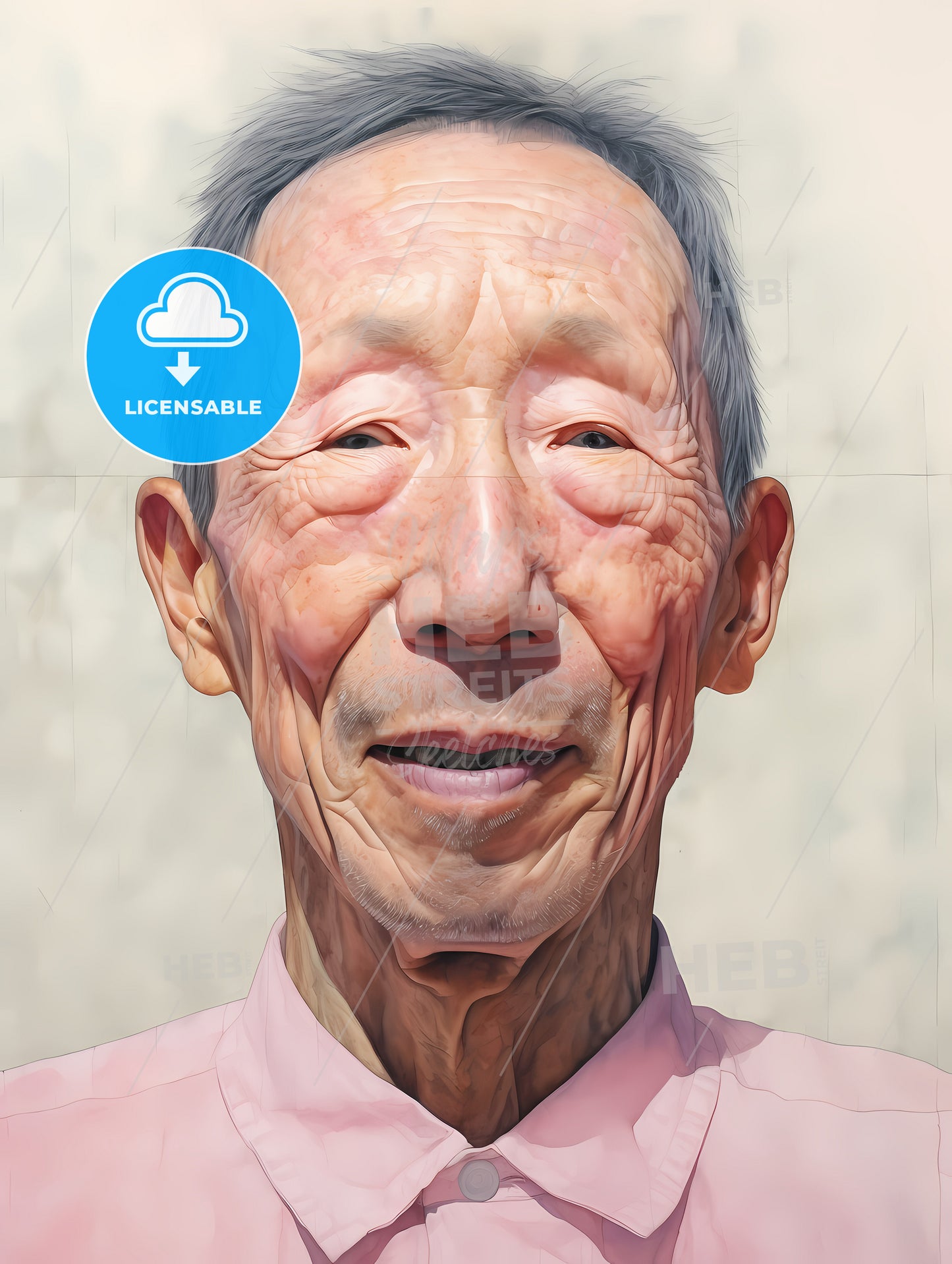 Elderldy Mans Full Face, A Man In A Pink Shirt