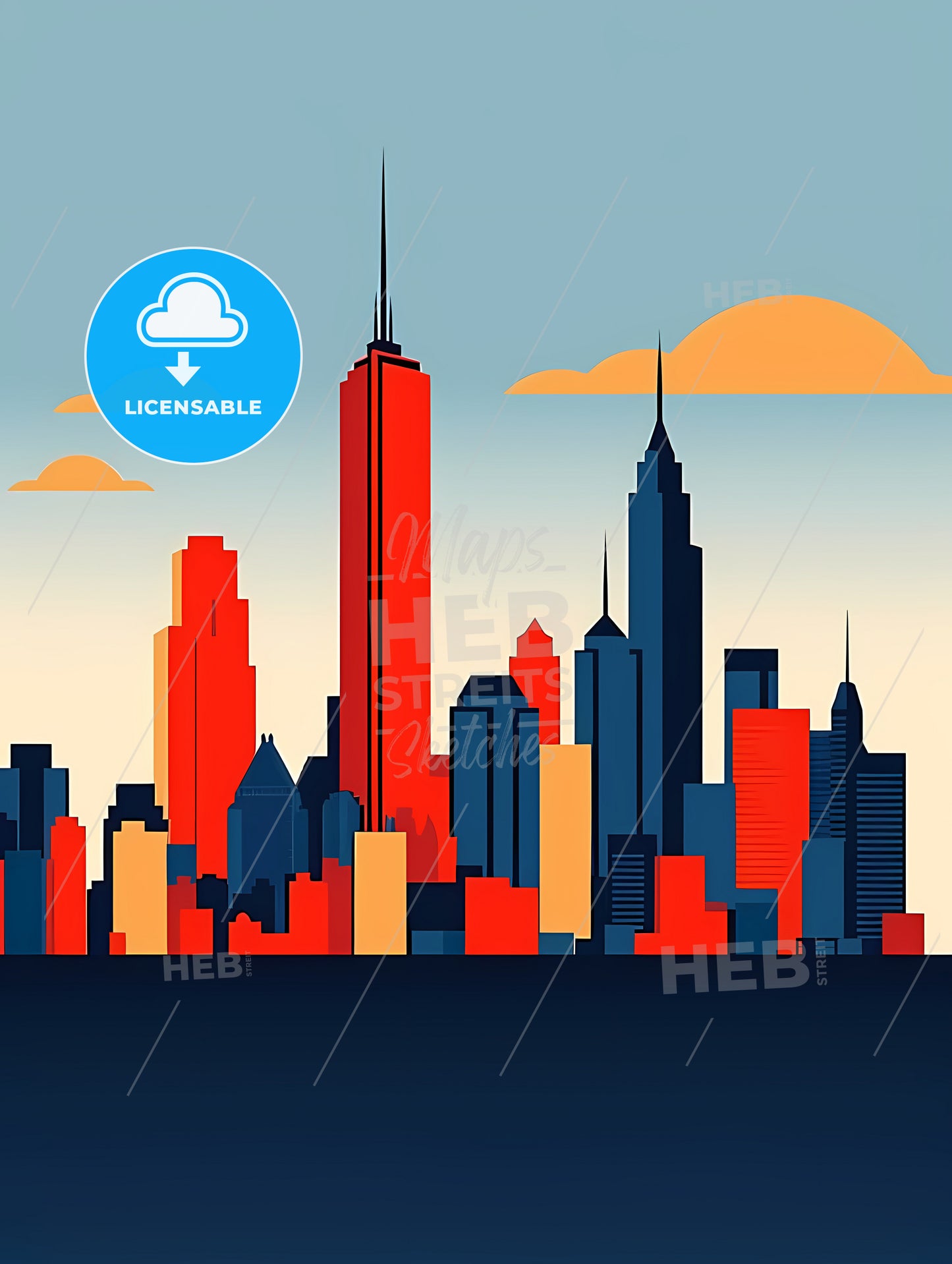 Minimalist Chicago Skyline, A City Skyline With Tall Buildings