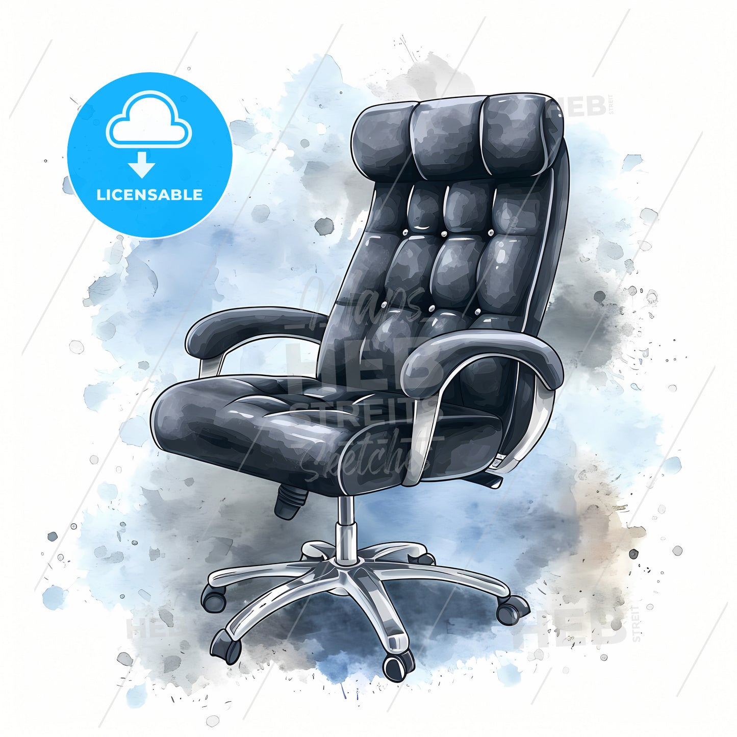 Sketch Of Office Chair, A Black Office Chair With Wheels