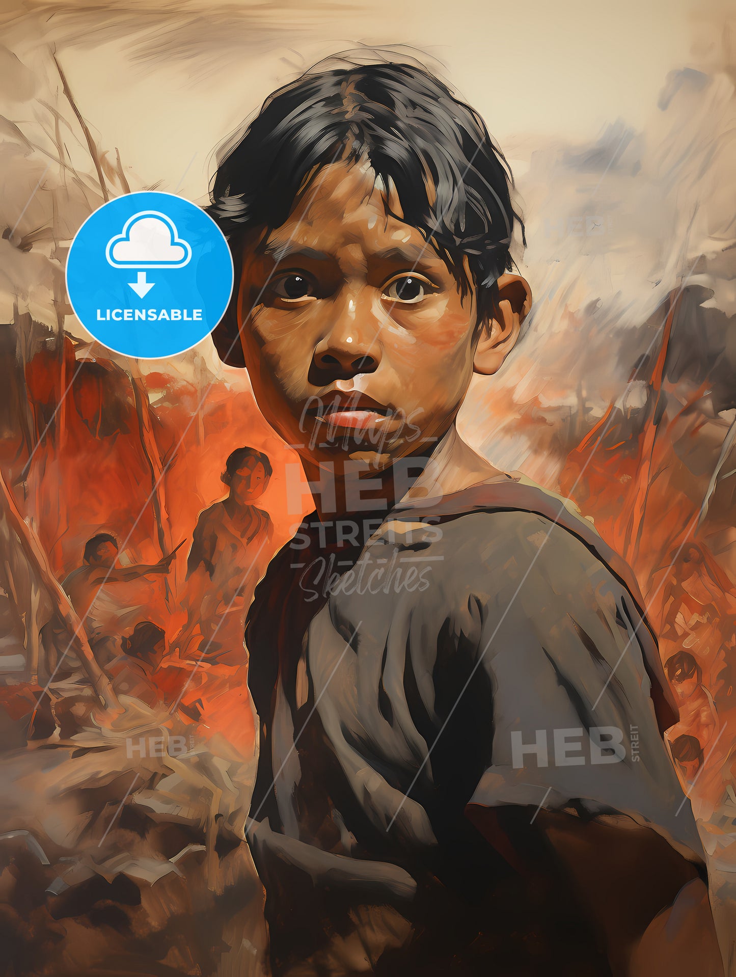 Indigenous Child Portrait Cinematic Light, A Boy Looking At The Camera